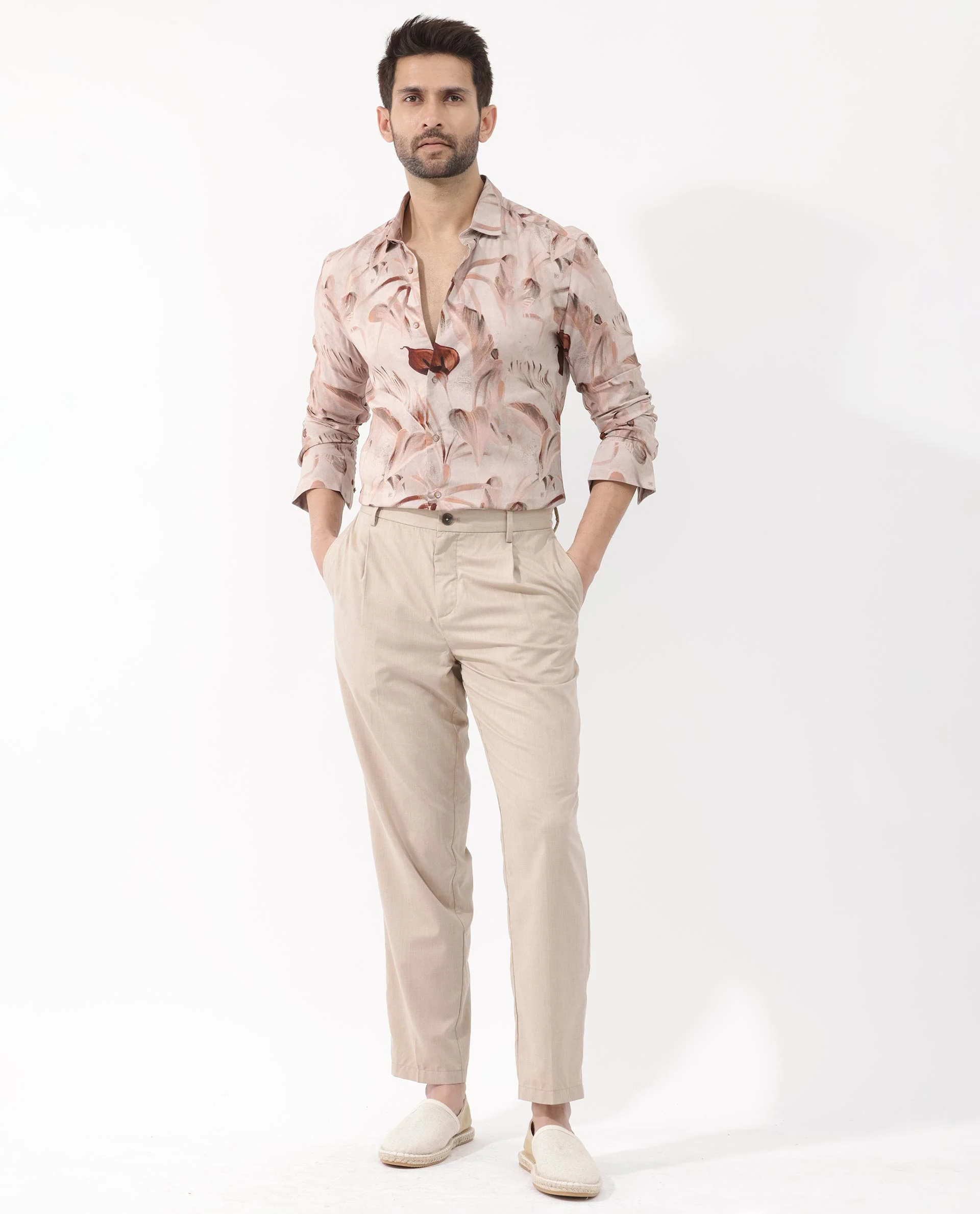 Rare Rabbit Men's Bowon Ls Light Brown Viscose Tropical Print Regular Fit Full Sleeve Collared Shirt - Image 2