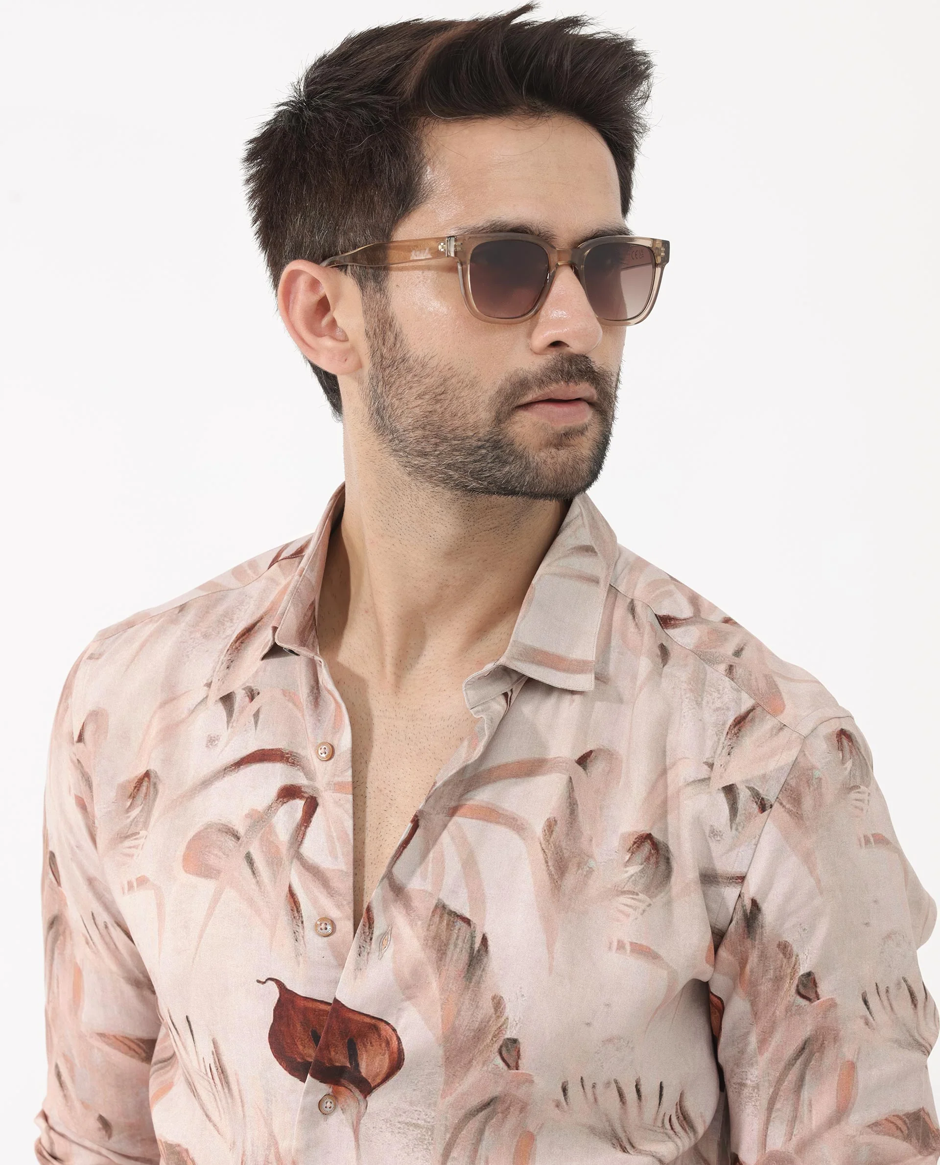 Rare Rabbit Men's Bowon Ls Light Brown Viscose Tropical Print Regular Fit Full Sleeve Collared Shirt - Image 4