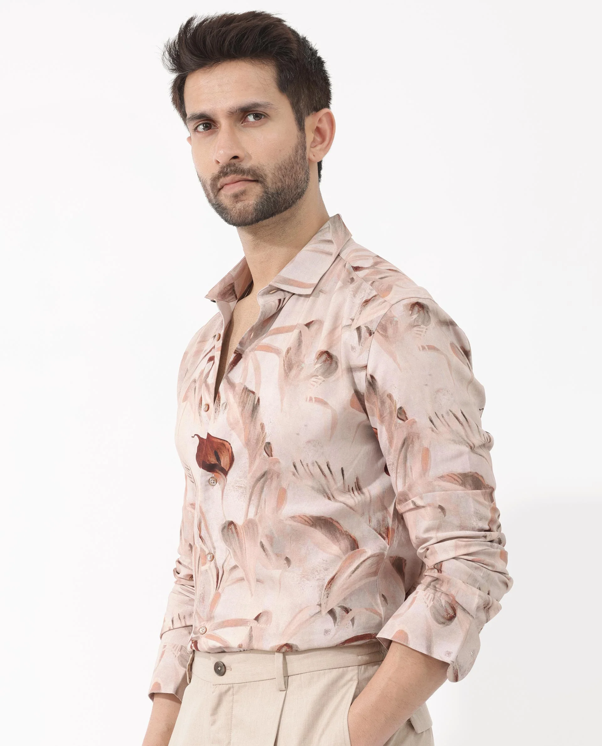 Rare Rabbit Men's Bowon Ls Light Brown Viscose Tropical Print Regular Fit Full Sleeve Collared Shirt - Image 6