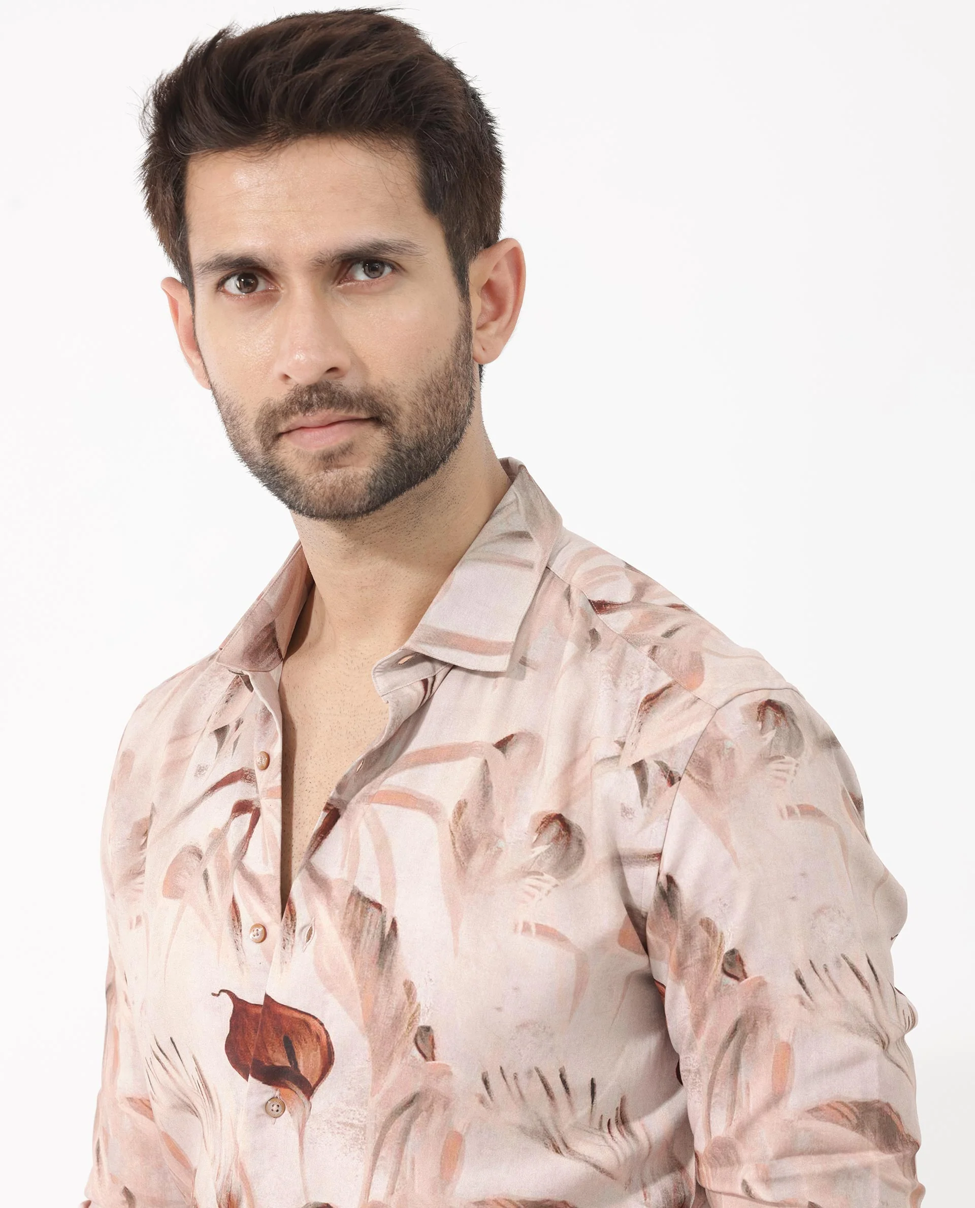 Rare Rabbit Men's Bowon Ls Light Brown Viscose Tropical Print Regular Fit Full Sleeve Collared Shirt - Image 8