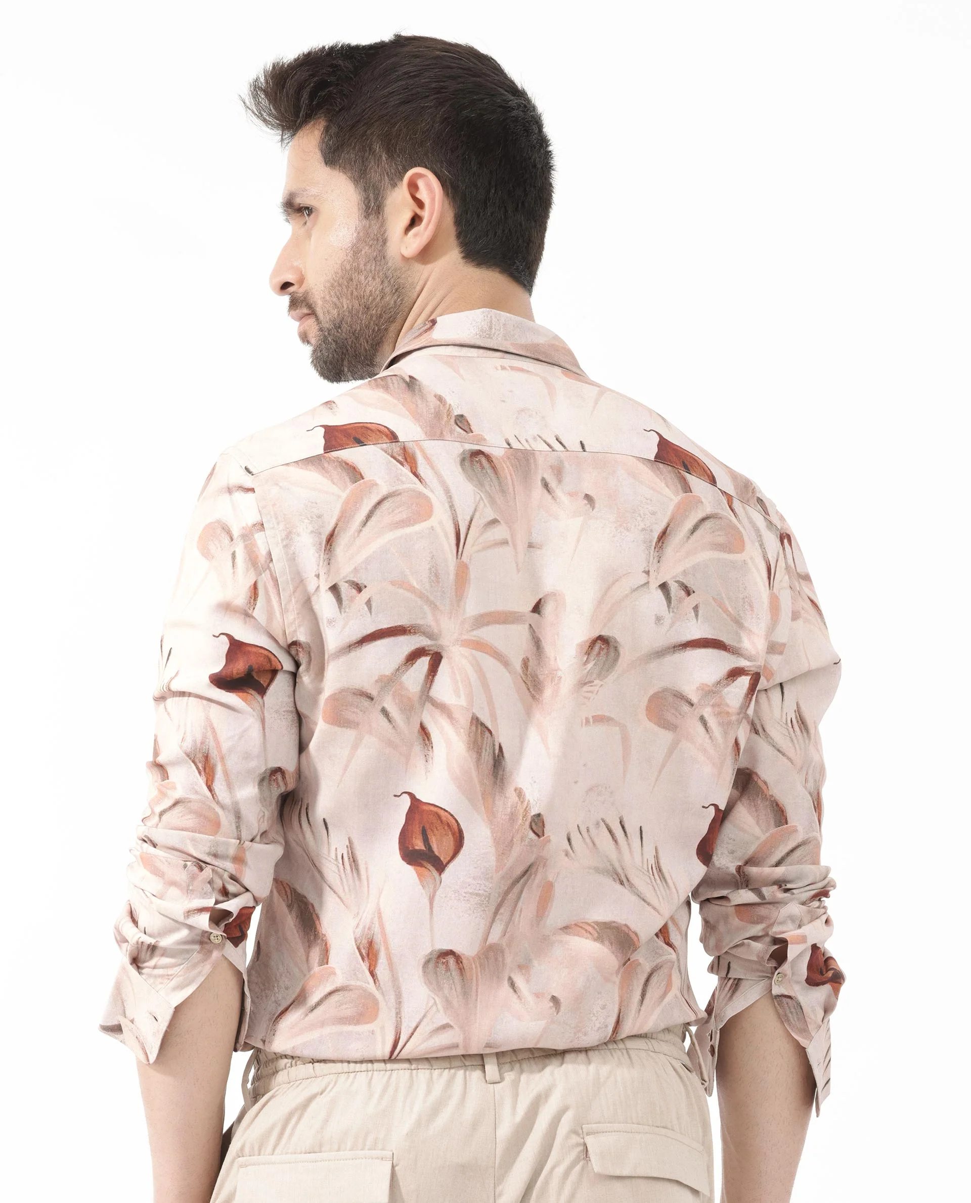 Rare Rabbit Men's Bowon Ls Light Brown Viscose Tropical Print Regular Fit Full Sleeve Collared Shirt - Image 9