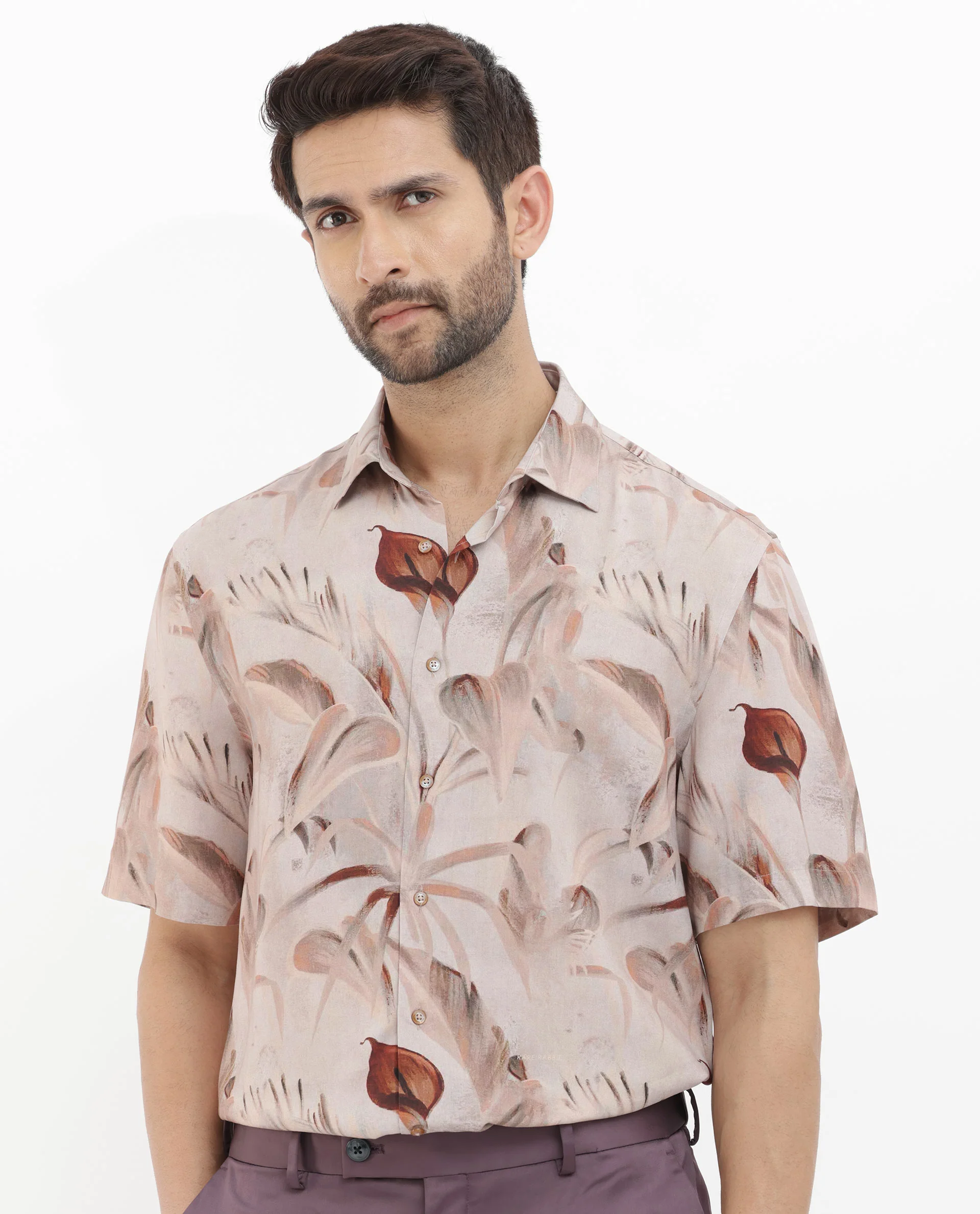 Rare Rabbit Men's Bowon Ss Light Brown Viscose Tropical Print Boxy Fit Half Sleeve Collared Shirt - Image 10