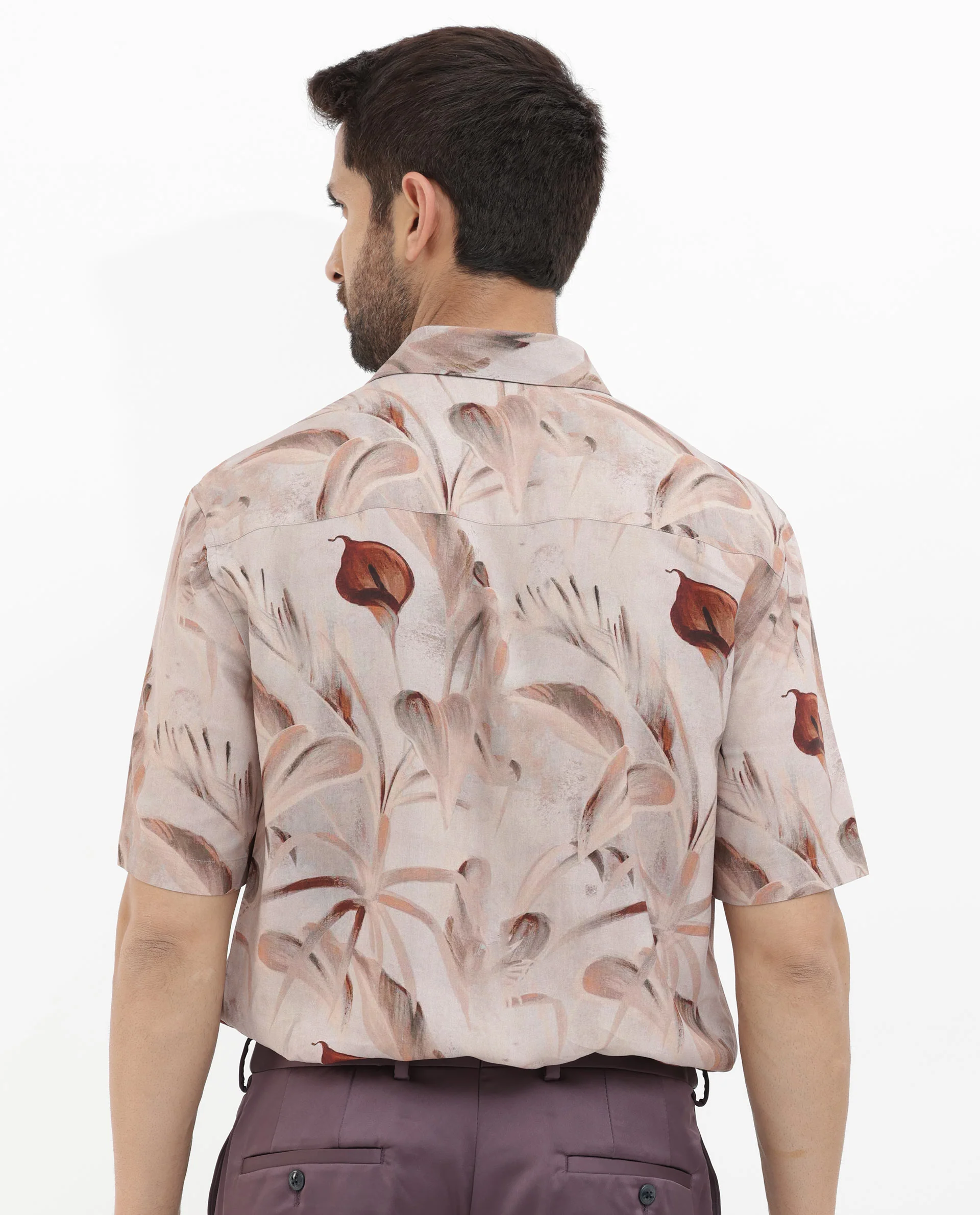 Rare Rabbit Men's Bowon Ss Light Brown Viscose Tropical Print Boxy Fit Half Sleeve Collared Shirt - Image 12