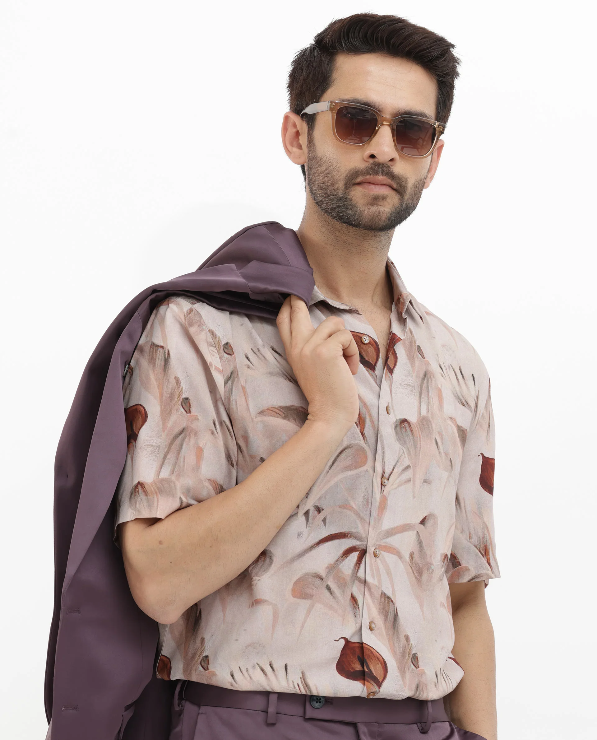 Rare Rabbit Men's Bowon Ss Light Brown Viscose Tropical Print Boxy Fit Half Sleeve Collared Shirt - Image 3