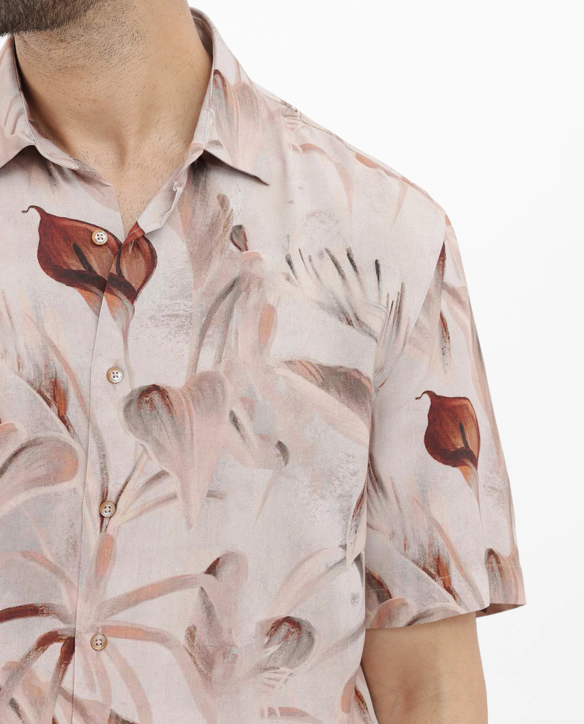 Rare Rabbit Men's Bowon Ss Light Brown Viscose Tropical Print Boxy Fit Half Sleeve Collared Shirt - Image 5