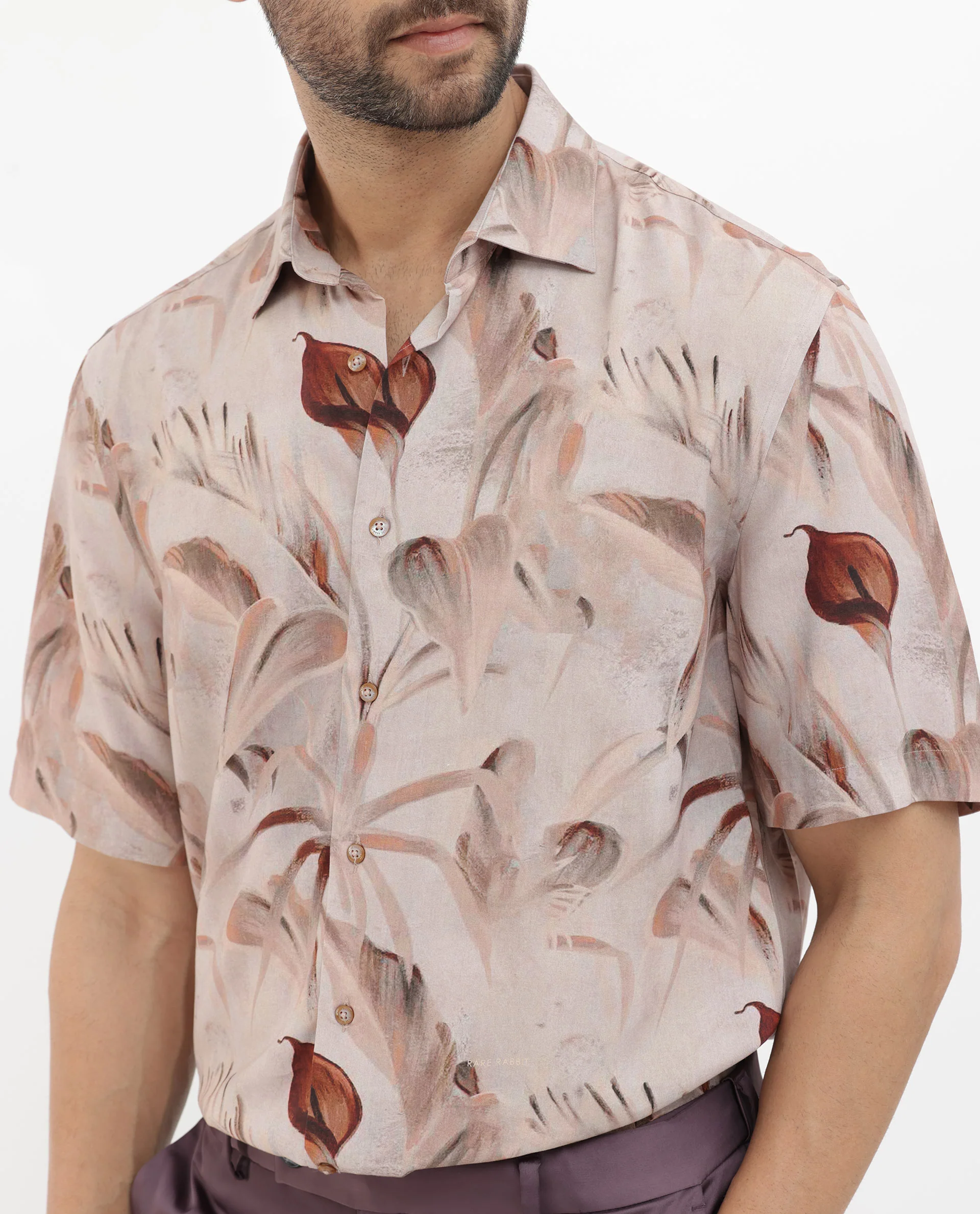 Rare Rabbit Men's Bowon Ss Light Brown Viscose Tropical Print Boxy Fit Half Sleeve Collared Shirt - Image 6