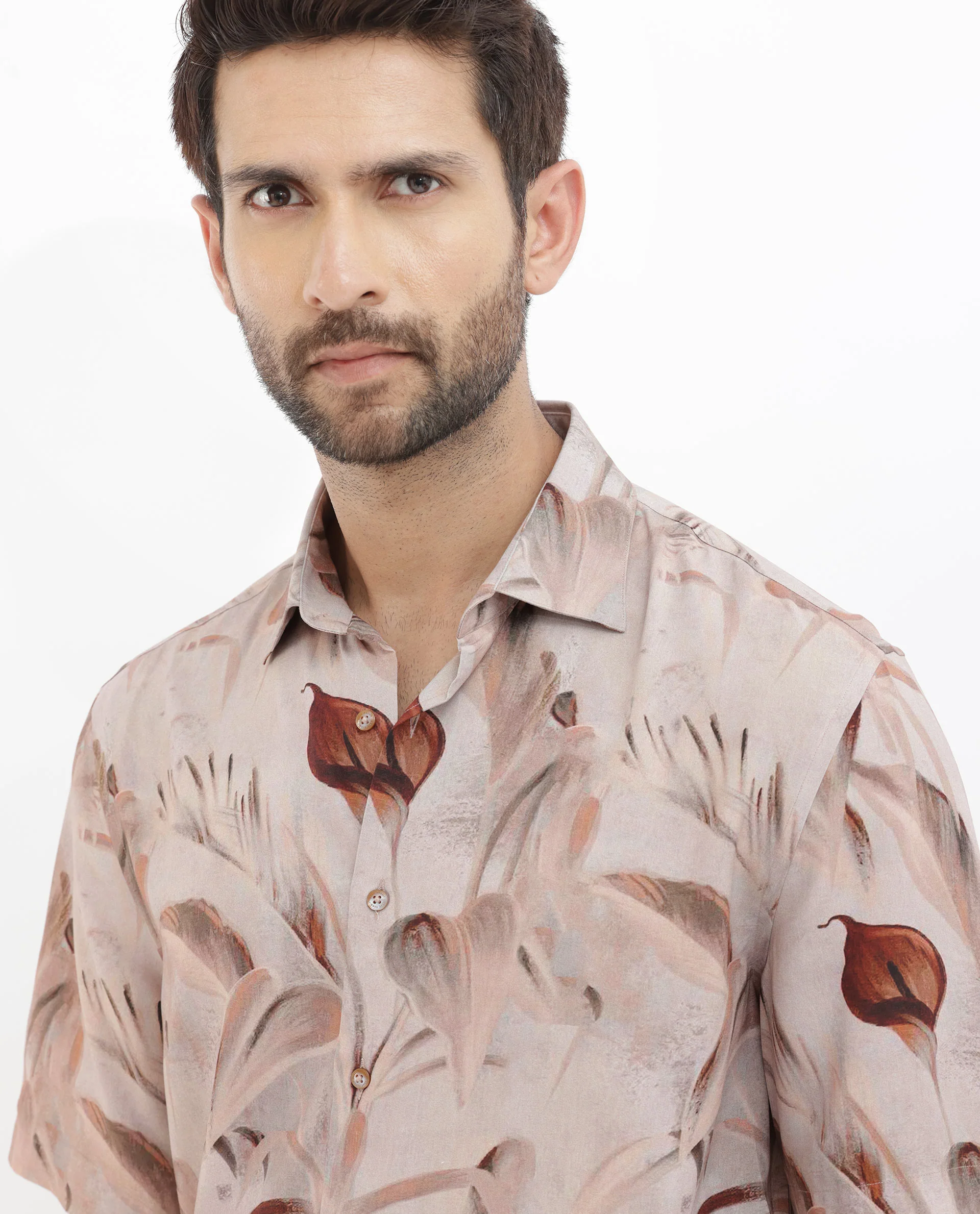 Rare Rabbit Men's Bowon Ss Light Brown Viscose Tropical Print Boxy Fit Half Sleeve Collared Shirt - Image 7