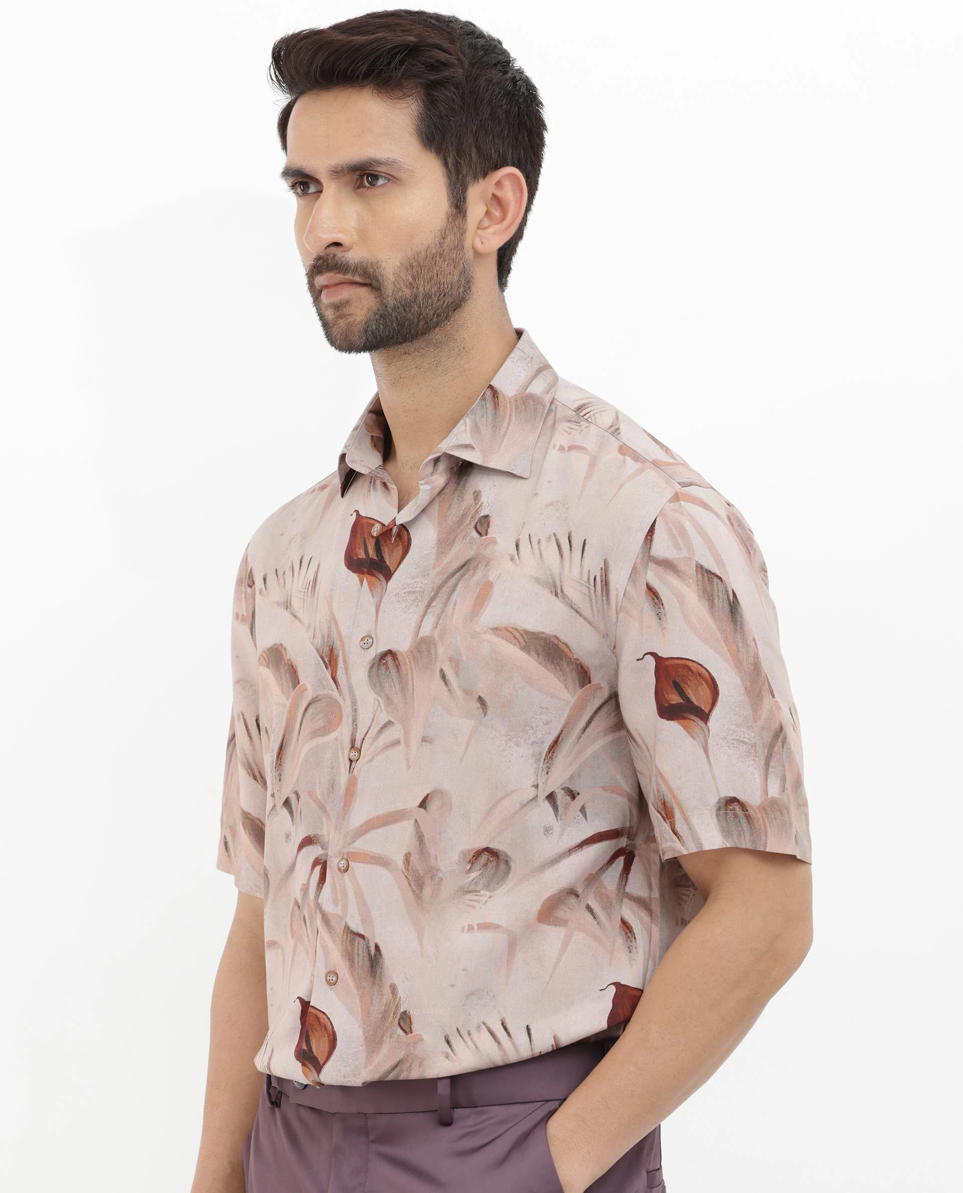 Rare Rabbit Men's Bowon Ss Light Brown Viscose Tropical Print Boxy Fit Half Sleeve Collared Shirt - Image 8