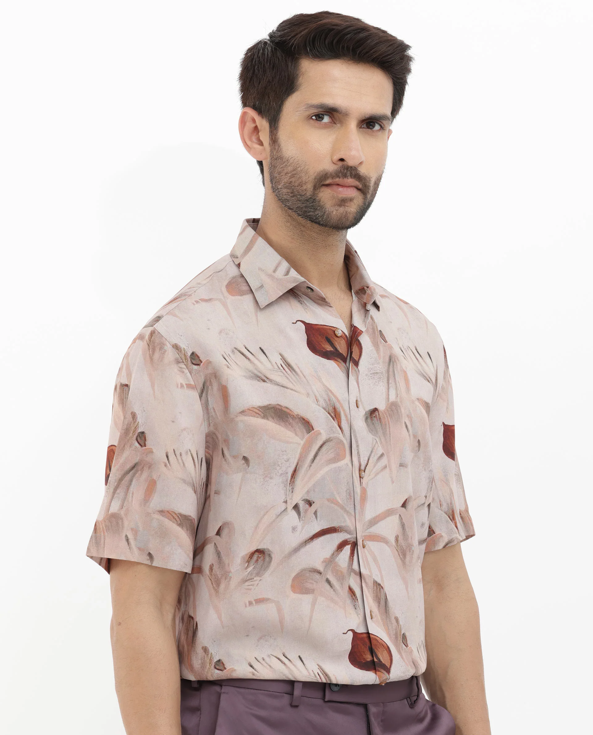 Rare Rabbit Men's Bowon Ss Light Brown Viscose Tropical Print Boxy Fit Half Sleeve Collared Shirt - Image 9