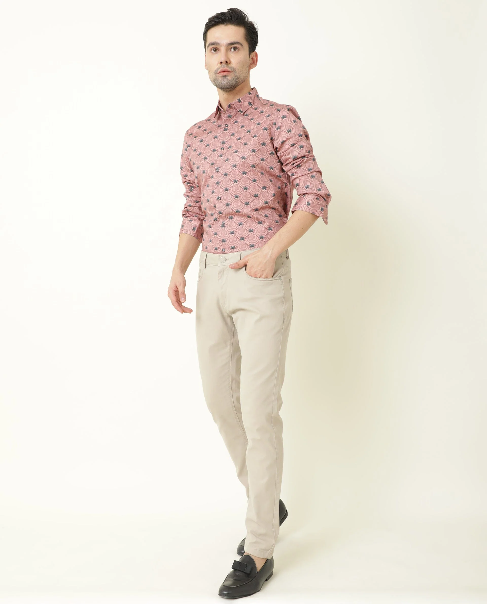 Rare Rabbit Men's Bowy Pink Cotton Geometric Print Regular Fit Full Sleeve Collared Shirt - Image 7