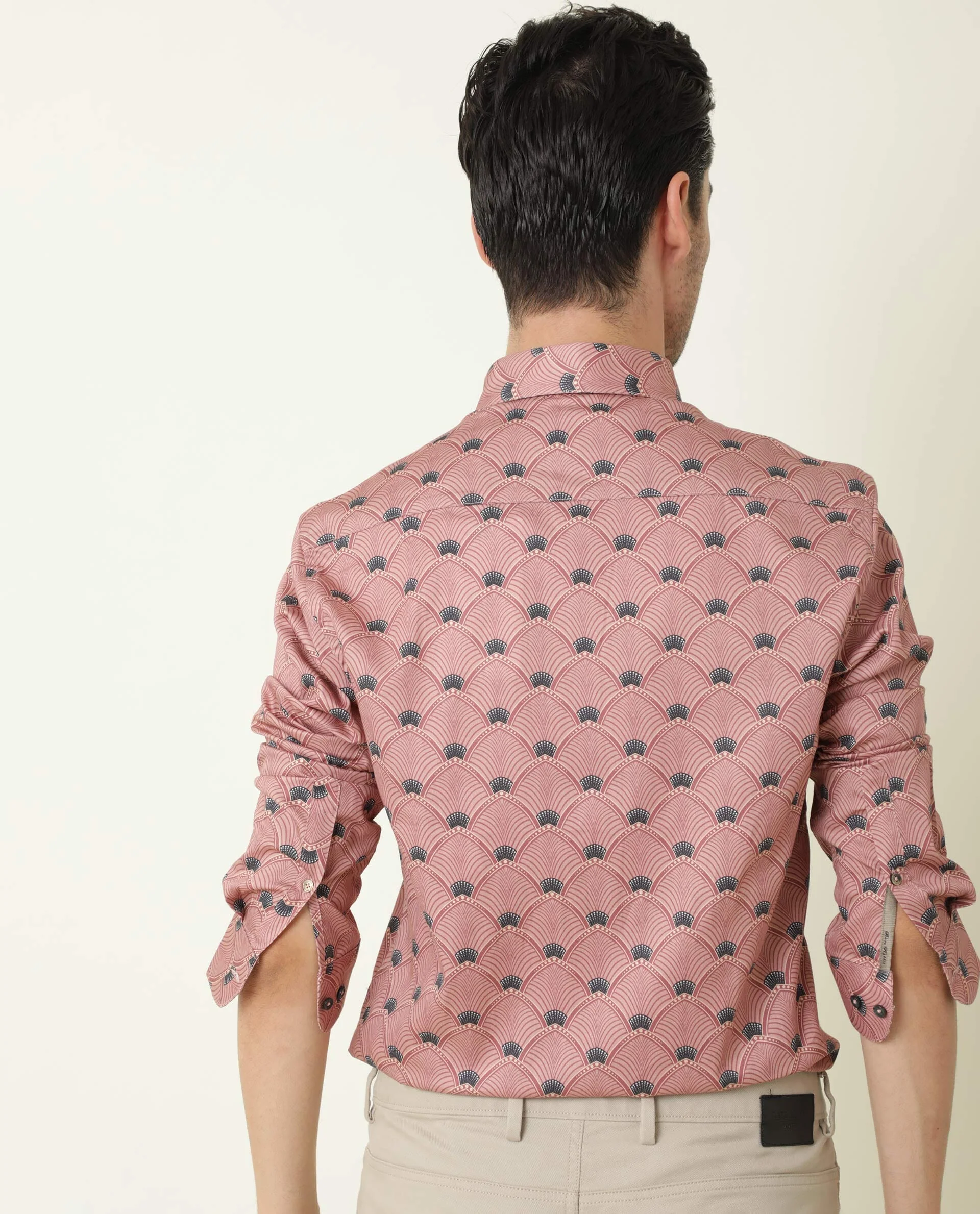 Rare Rabbit Men's Bowy Pink Cotton Geometric Print Regular Fit Full Sleeve Collared Shirt - Image 8