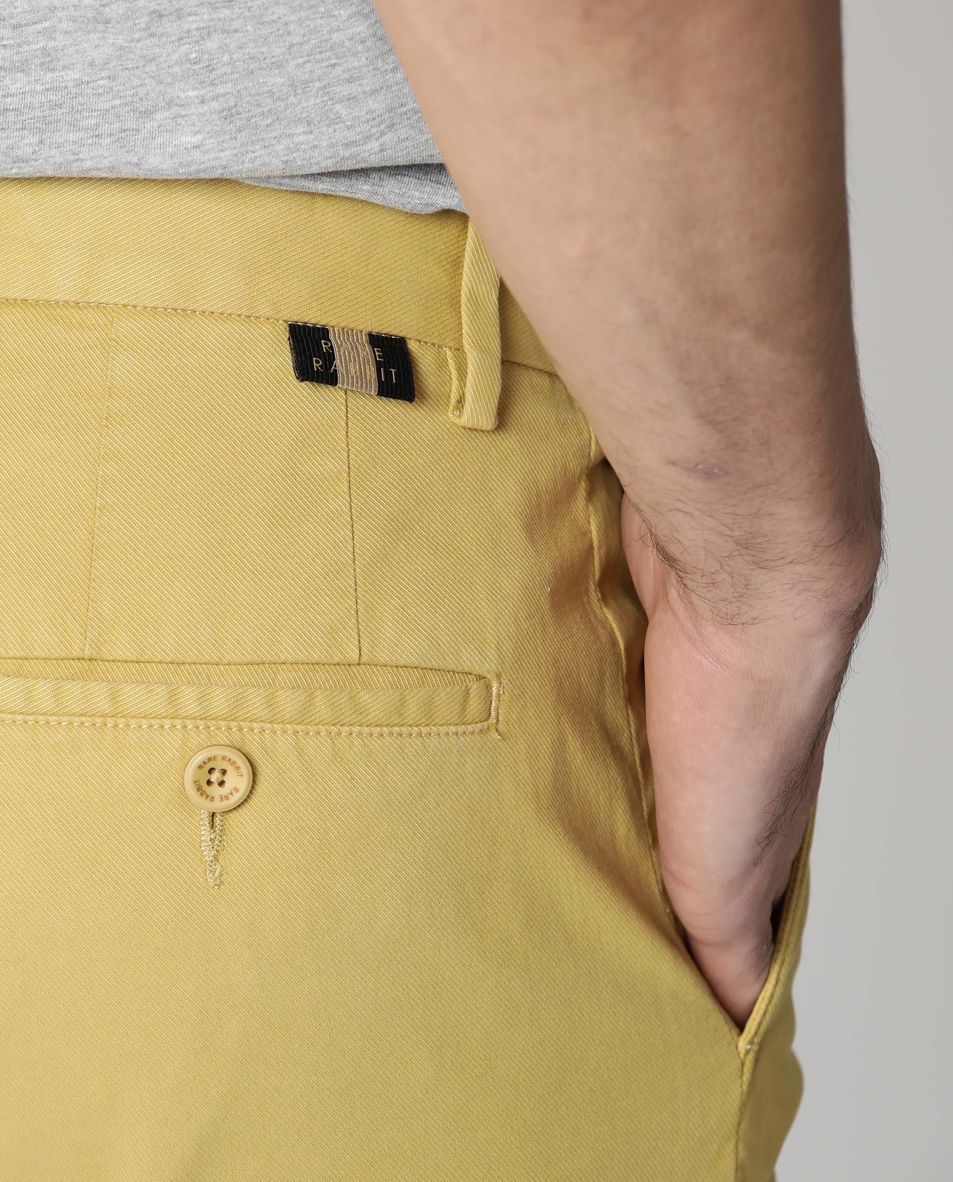 Rare Rabbit Men's Box Yellow Cotton Plain Slim Fit Trouser - Image 3