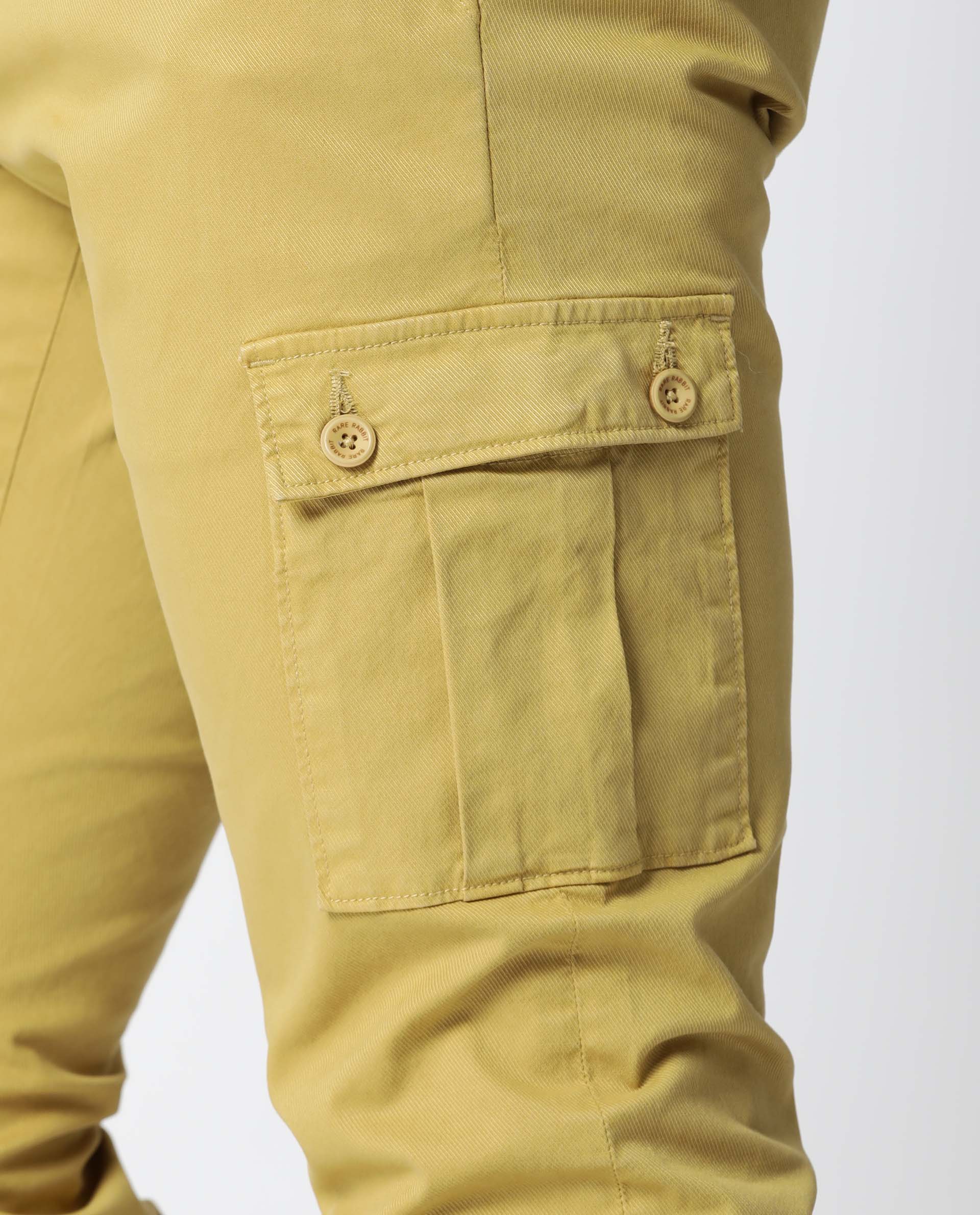 Rare Rabbit Men's Box Yellow Cotton Plain Slim Fit Trouser - Image 4