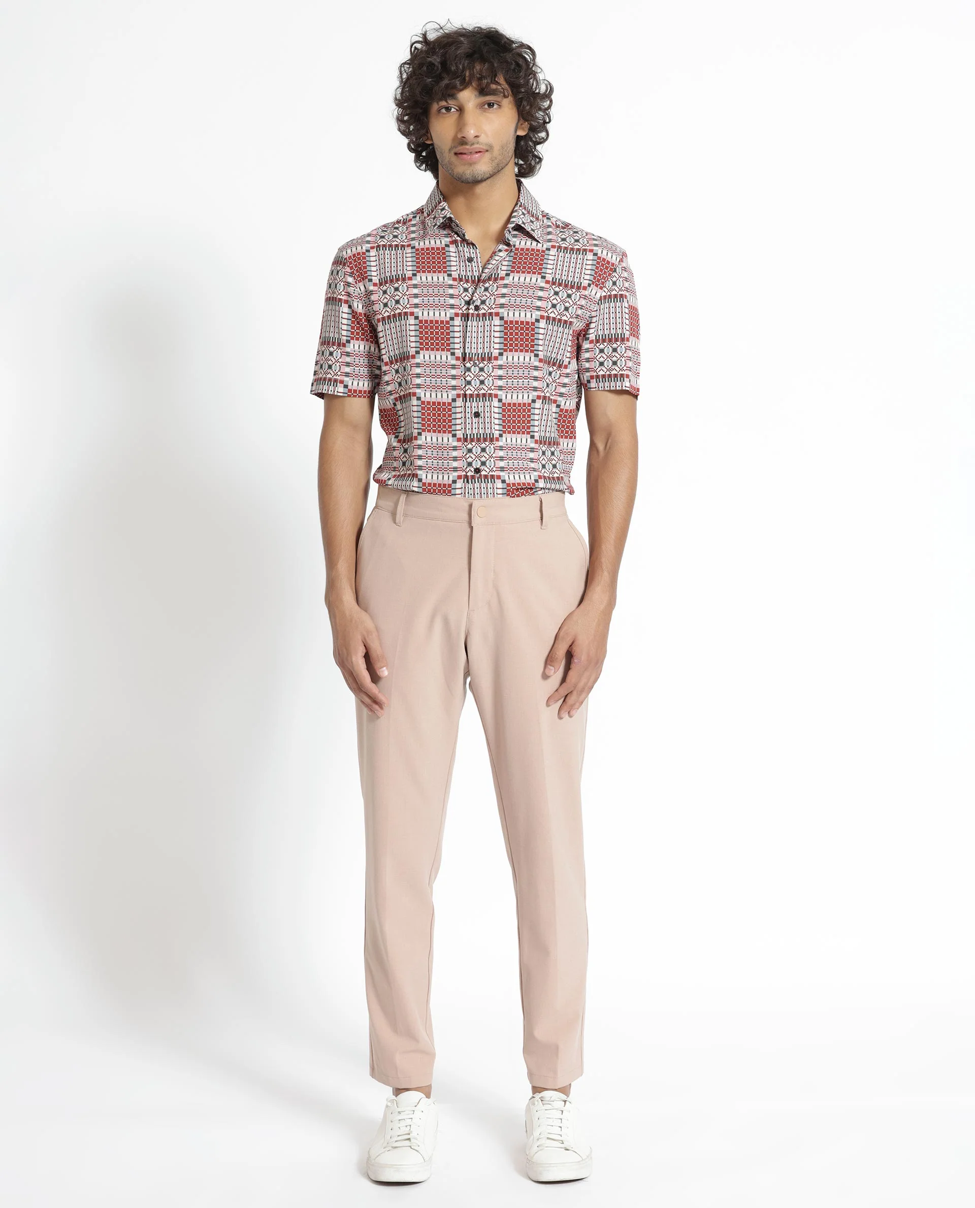 Rare Rabbit Men's Boxem Red Viscose Geometric Print Regular Fit Half Sleeve Collared Shirt - Image 6