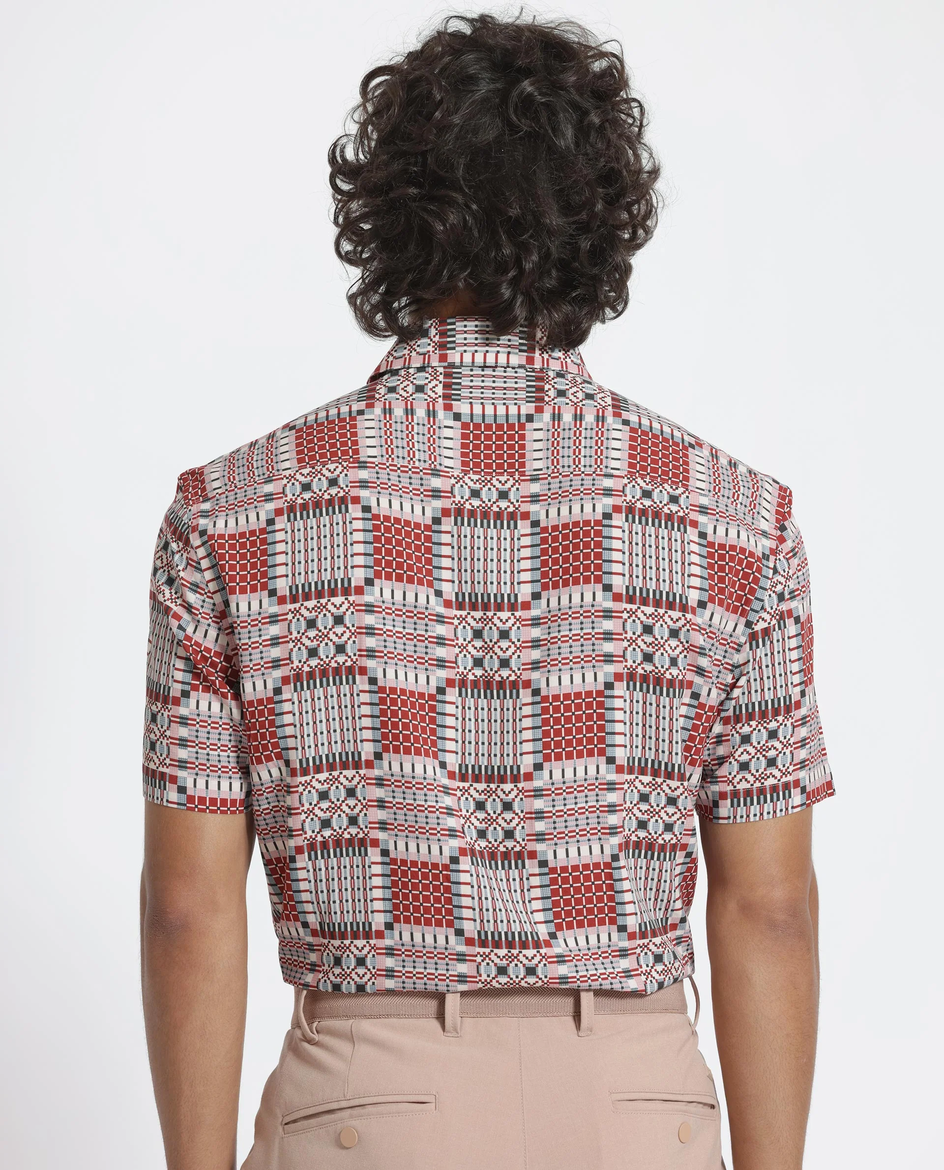 Rare Rabbit Men's Boxem Red Viscose Geometric Print Regular Fit Half Sleeve Collared Shirt - Image 7