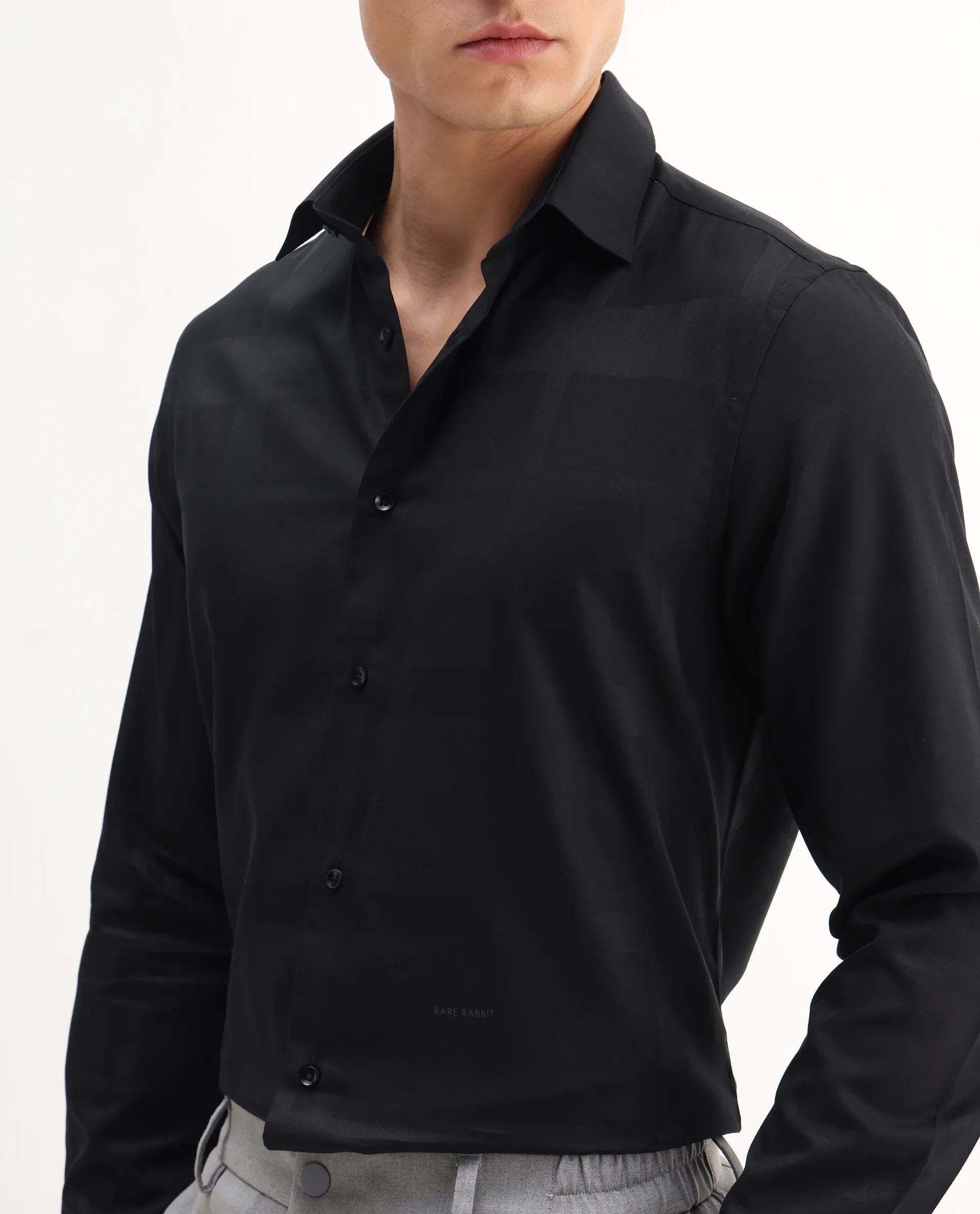 Rare Rabbit Men's Boxlet 25 Black Cotton Blend Checked Print Regular Fit Full Sleeve Collared Shirt - Image 3