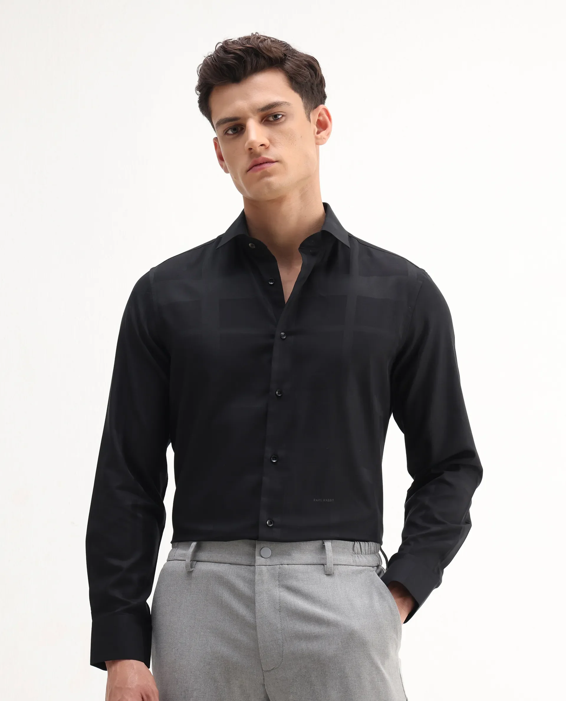 Rare Rabbit Men's Boxlet 25 Black Cotton Blend Checked Print Regular Fit Full Sleeve Collared Shirt - Image 5