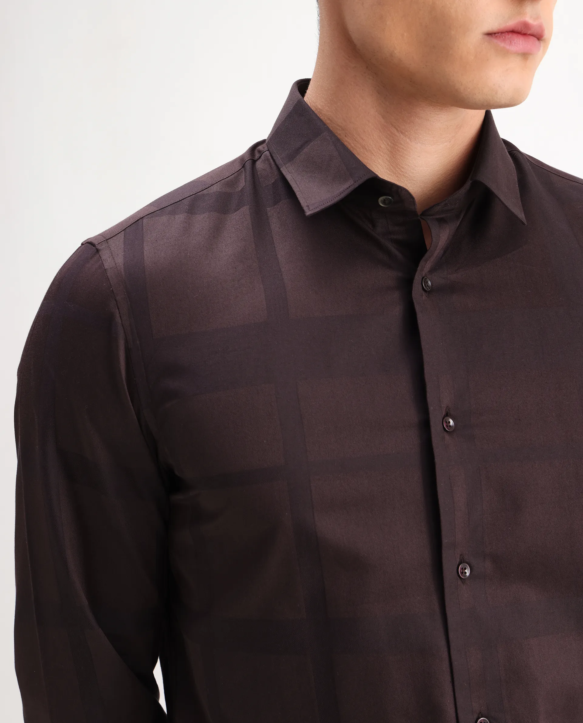 Rare Rabbit Men's Boxlet 25 Coffee Cotton Blend Checked Print Regular Fit Full Sleeve Collared Shirt - Image 3