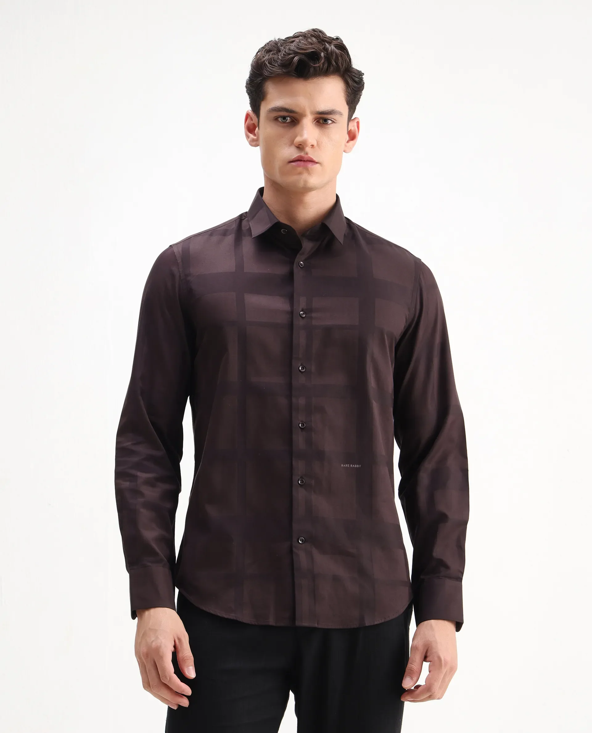 Rare Rabbit Men's Boxlet 25 Coffee Cotton Blend Checked Print Regular Fit Full Sleeve Collared Shirt - Image 4