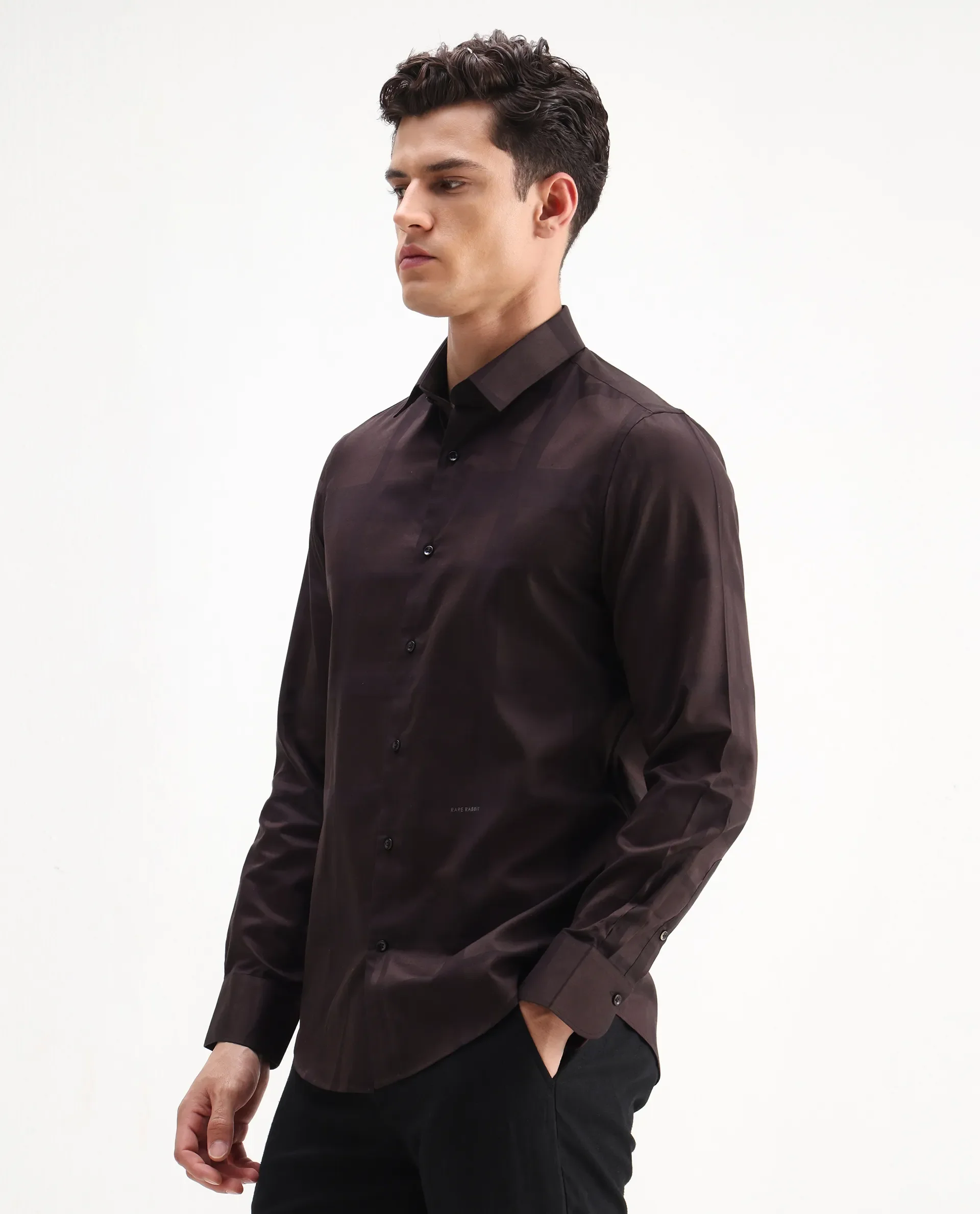 Rare Rabbit Men's Boxlet 25 Coffee Cotton Blend Checked Print Regular Fit Full Sleeve Collared Shirt - Image 5