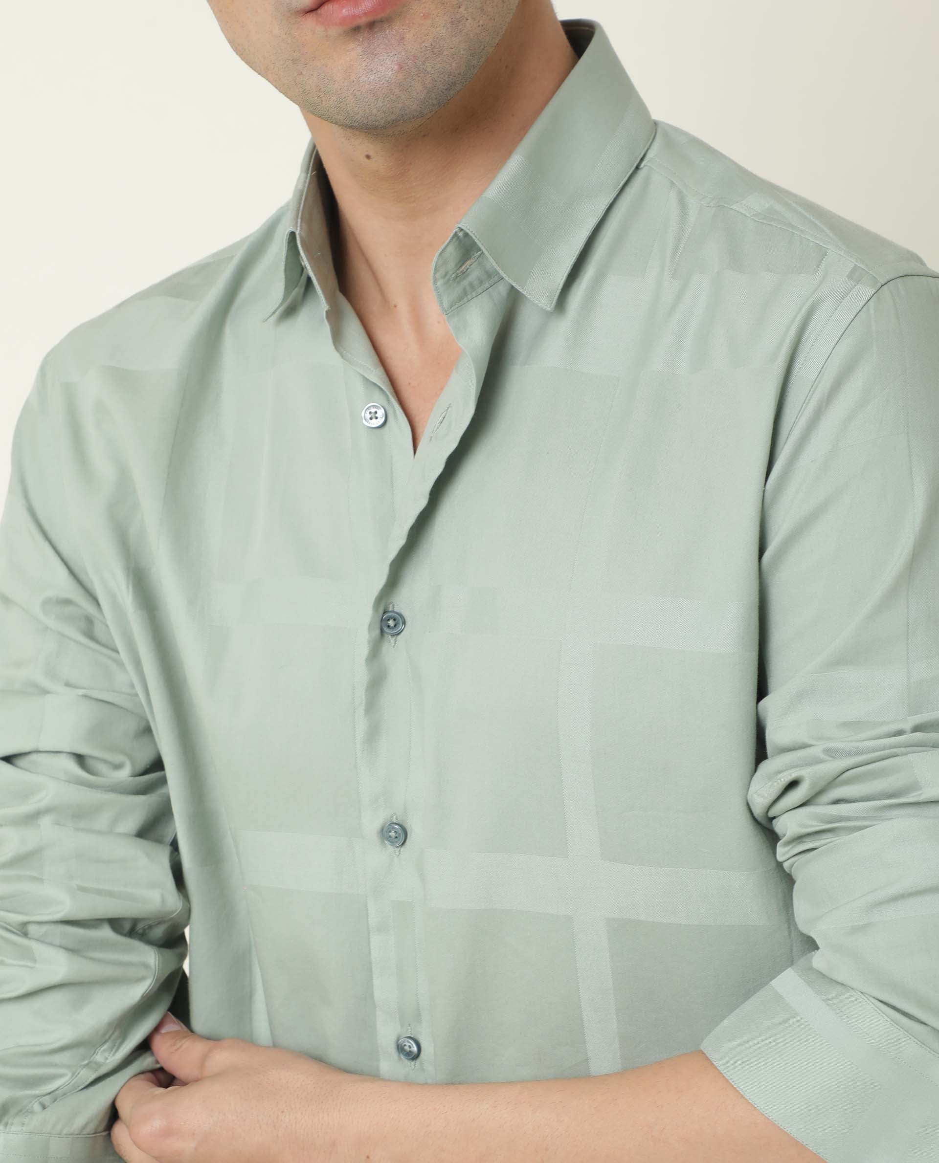 Rare Rabbit Men's Boxline-3 Green Plain Regular Fit Full Sleeve Spread Collar Shirt - Image 4