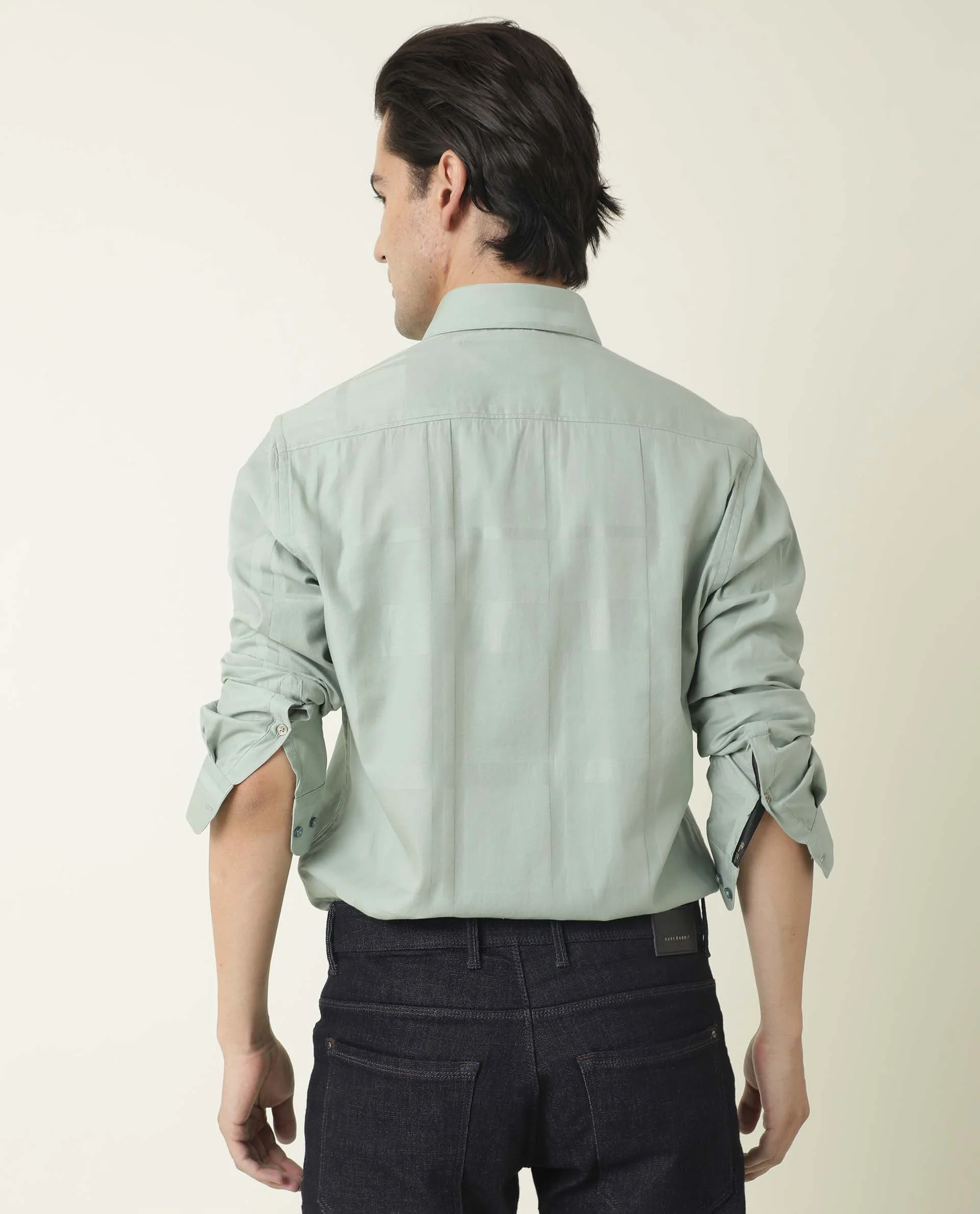 Rare Rabbit Men's Boxline-3 Green Plain Regular Fit Full Sleeve Spread Collar Shirt - Image 7