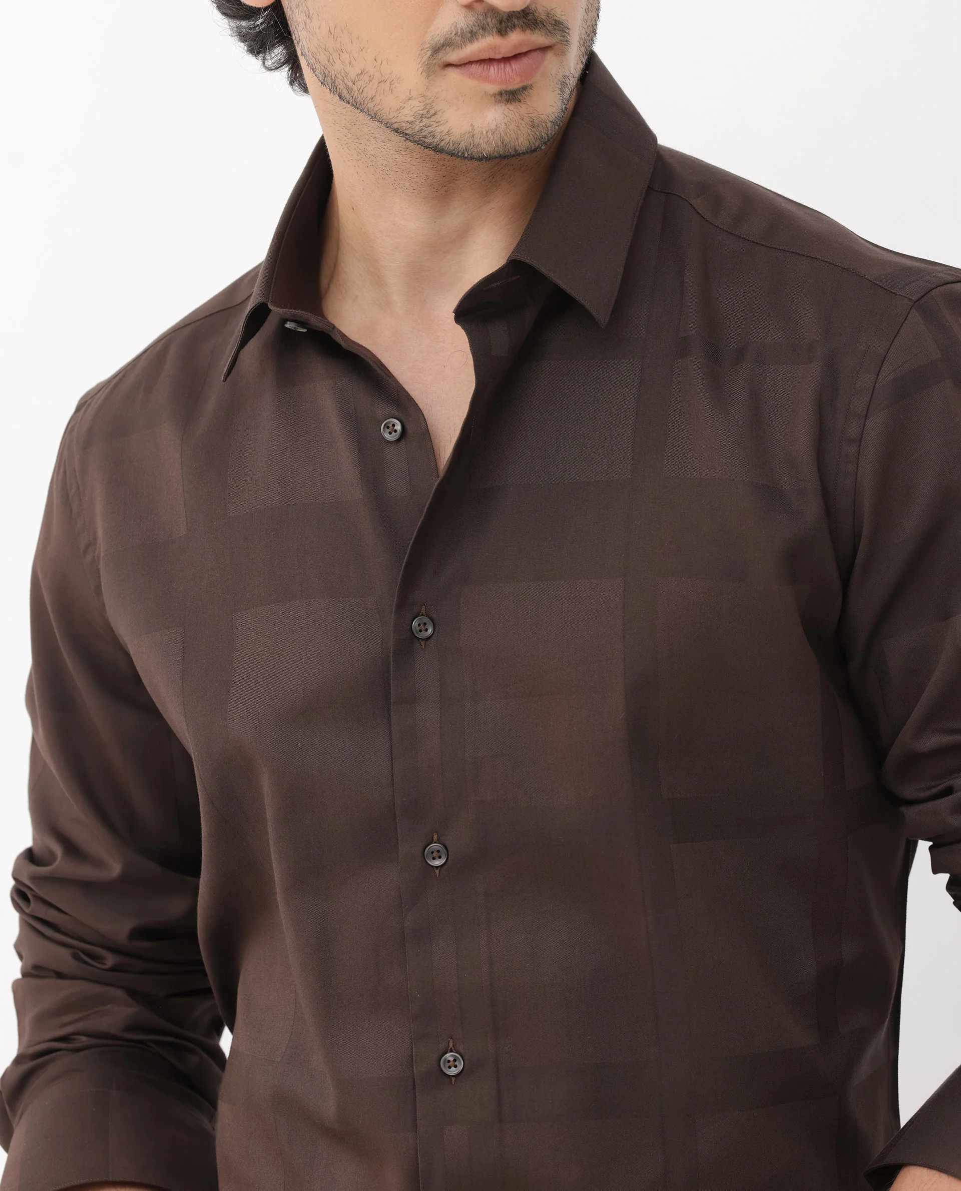 Rare Rabbit Men's Boxline5 Brown Cotton Blend Checked Print Regular Fit Full Sleeve Collared Shirt - Image 5