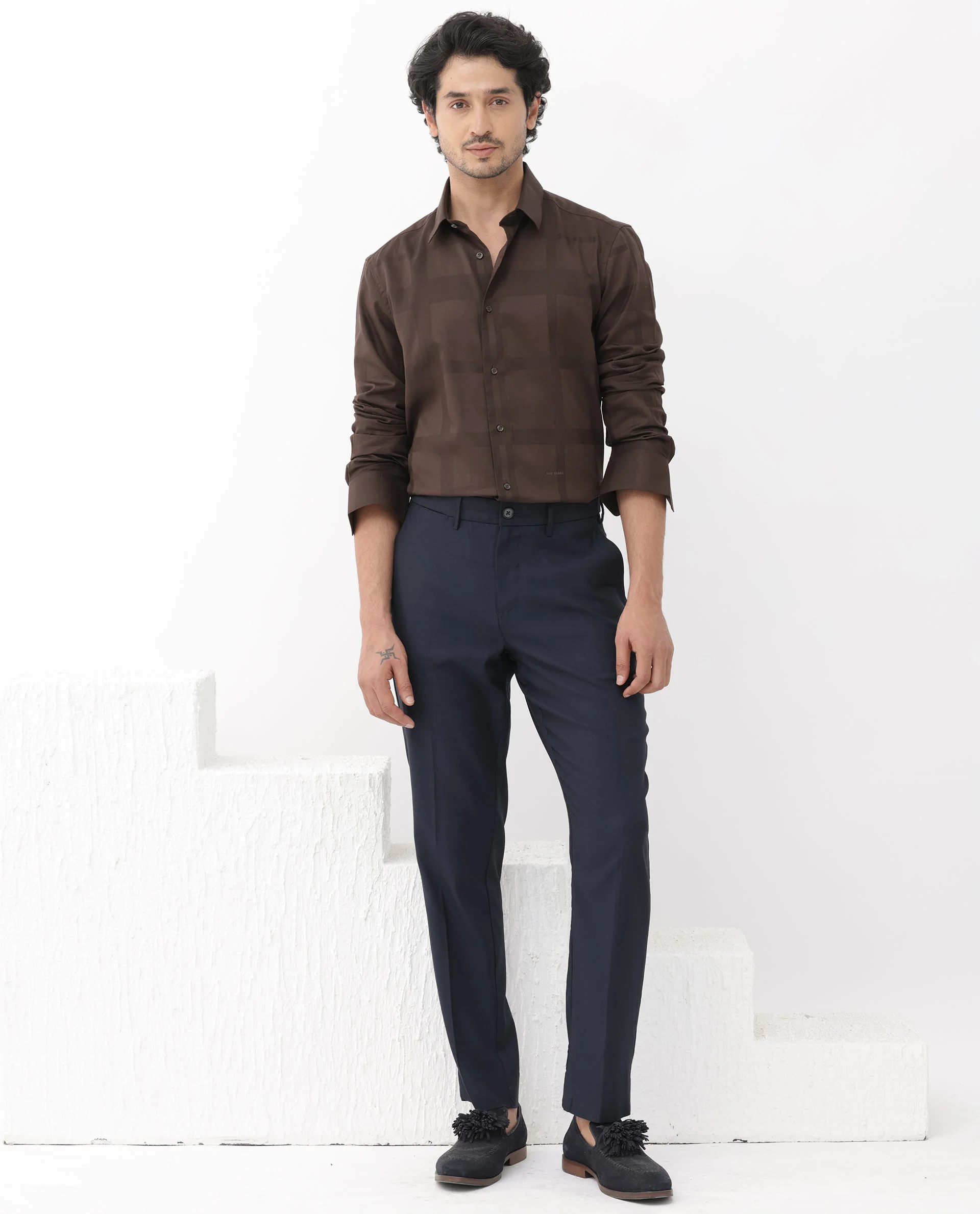 Rare Rabbit Men's Boxline5 Brown Cotton Blend Checked Print Regular Fit Full Sleeve Collared Shirt - Image 7