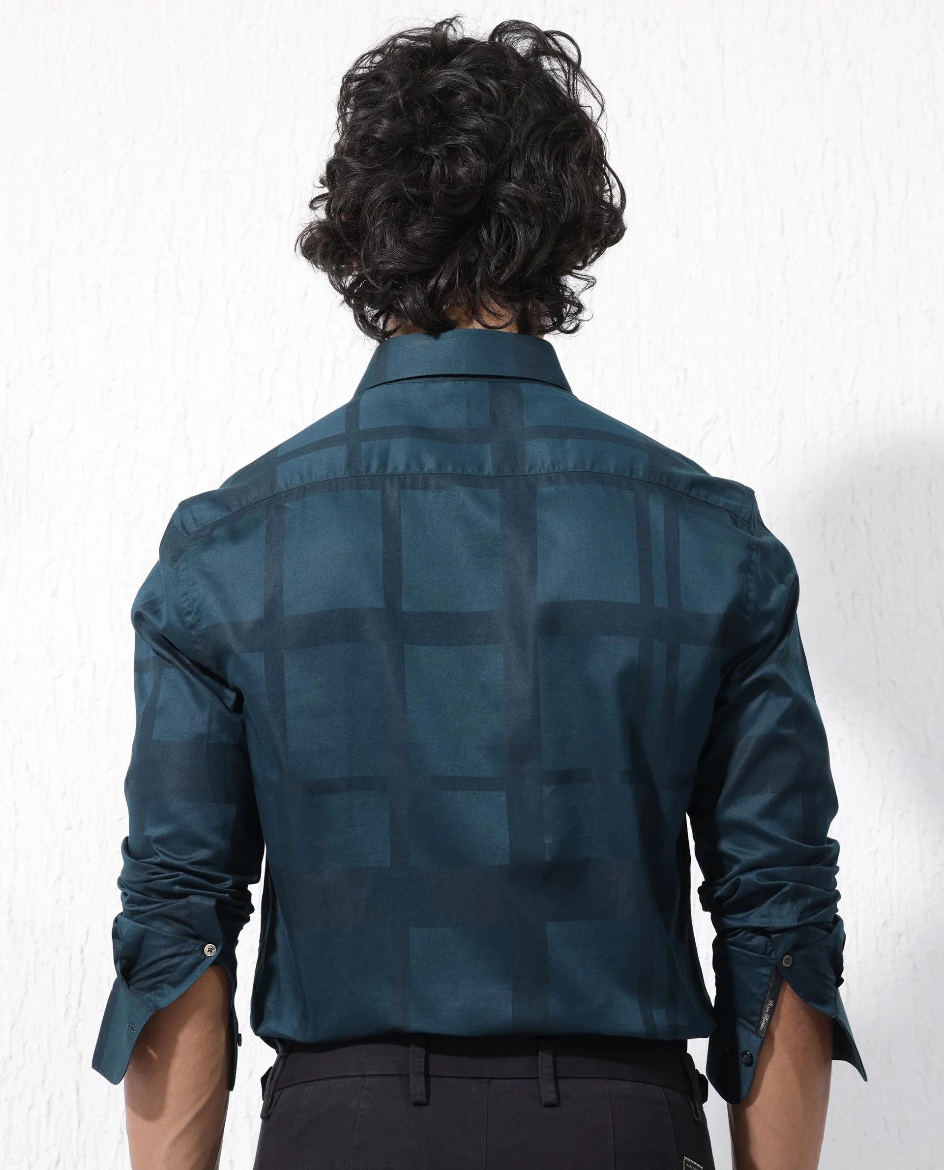 Rare Rabbit Men's Boxline5 Dark Teal Cotton Blend Checked Print Regular Fit Full Sleeve Collared Shirt - Image 10