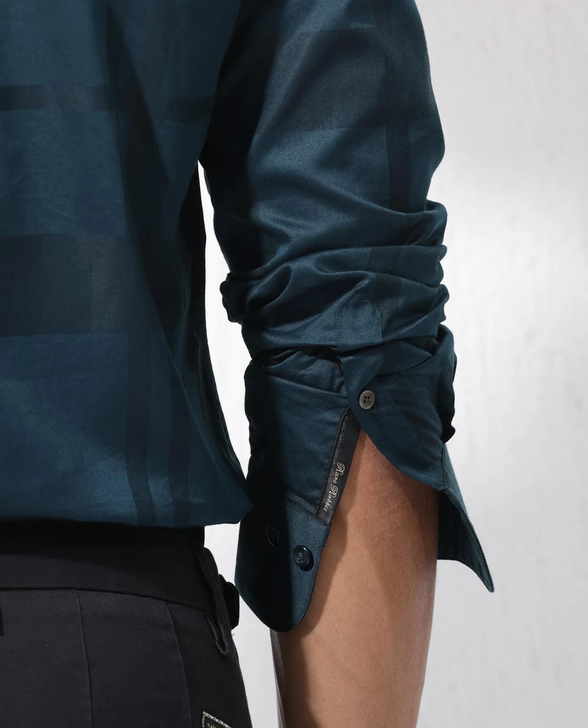 Rare Rabbit Men's Boxline5 Dark Teal Cotton Blend Checked Print Regular Fit Full Sleeve Collared Shirt - Image 4