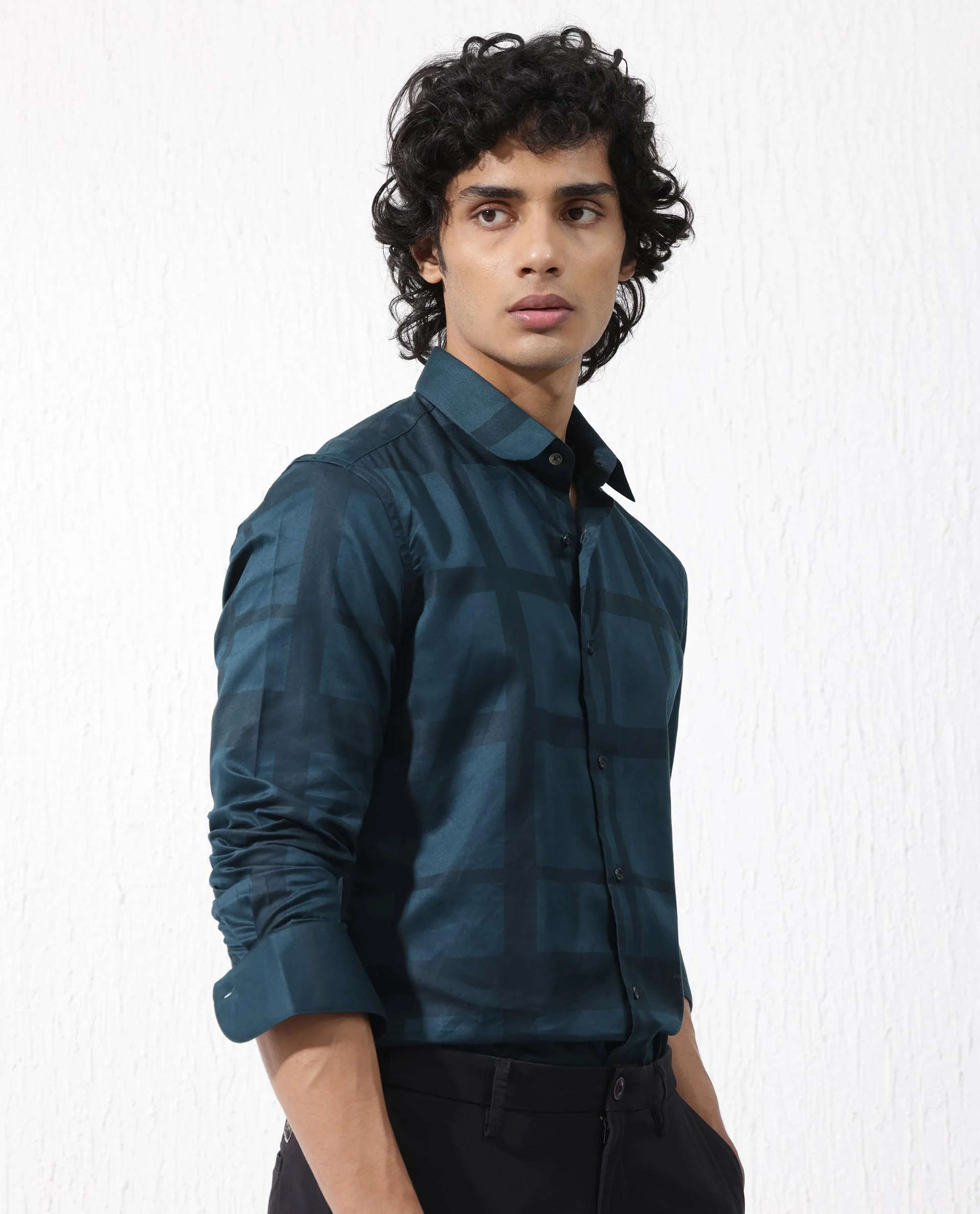 Rare Rabbit Men's Boxline5 Dark Teal Cotton Blend Checked Print Regular Fit Full Sleeve Collared Shirt - Image 6