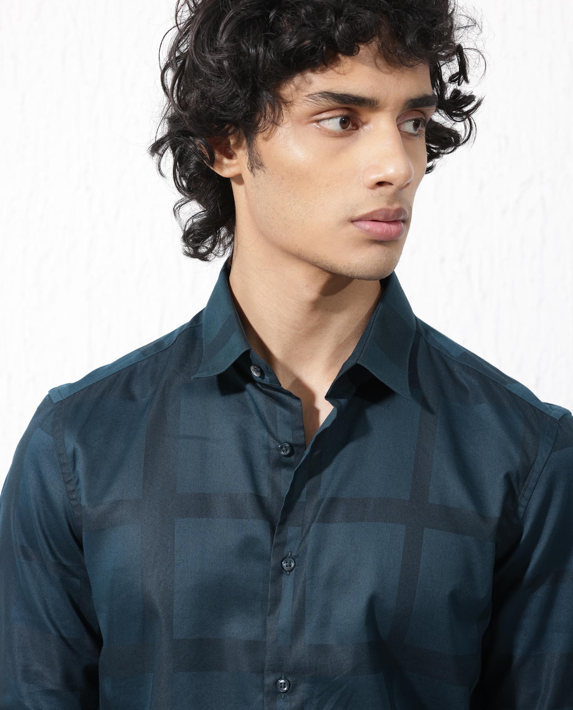 Rare Rabbit Men's Boxline5 Dark Teal Cotton Blend Checked Print Regular Fit Full Sleeve Collared Shirt - Image 9