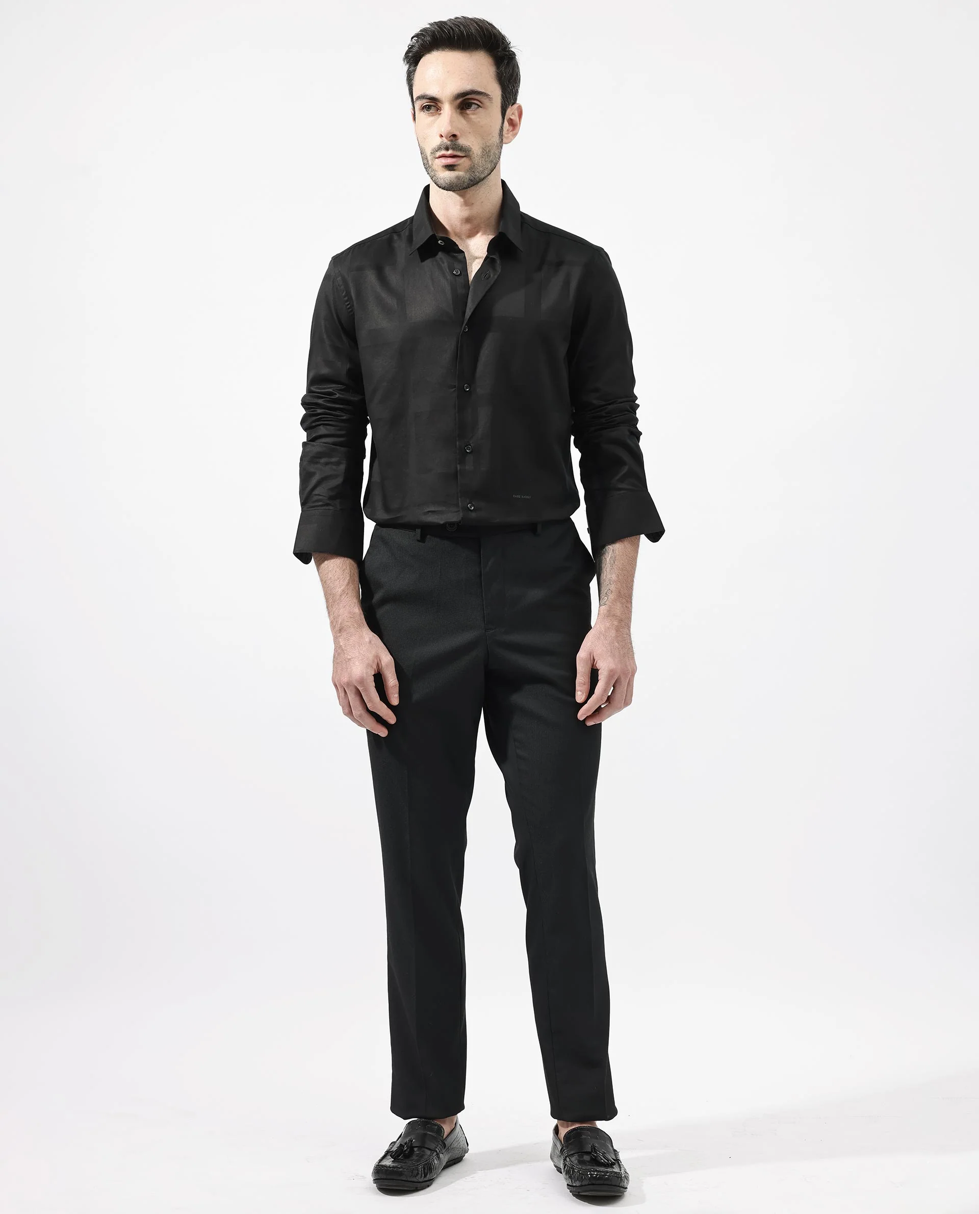 Rare Rabbit Men's Boxline 5 Dusky Black Cotton Blend Checked Print Regular Fit Full Sleeve Collared Shirt - Image 2