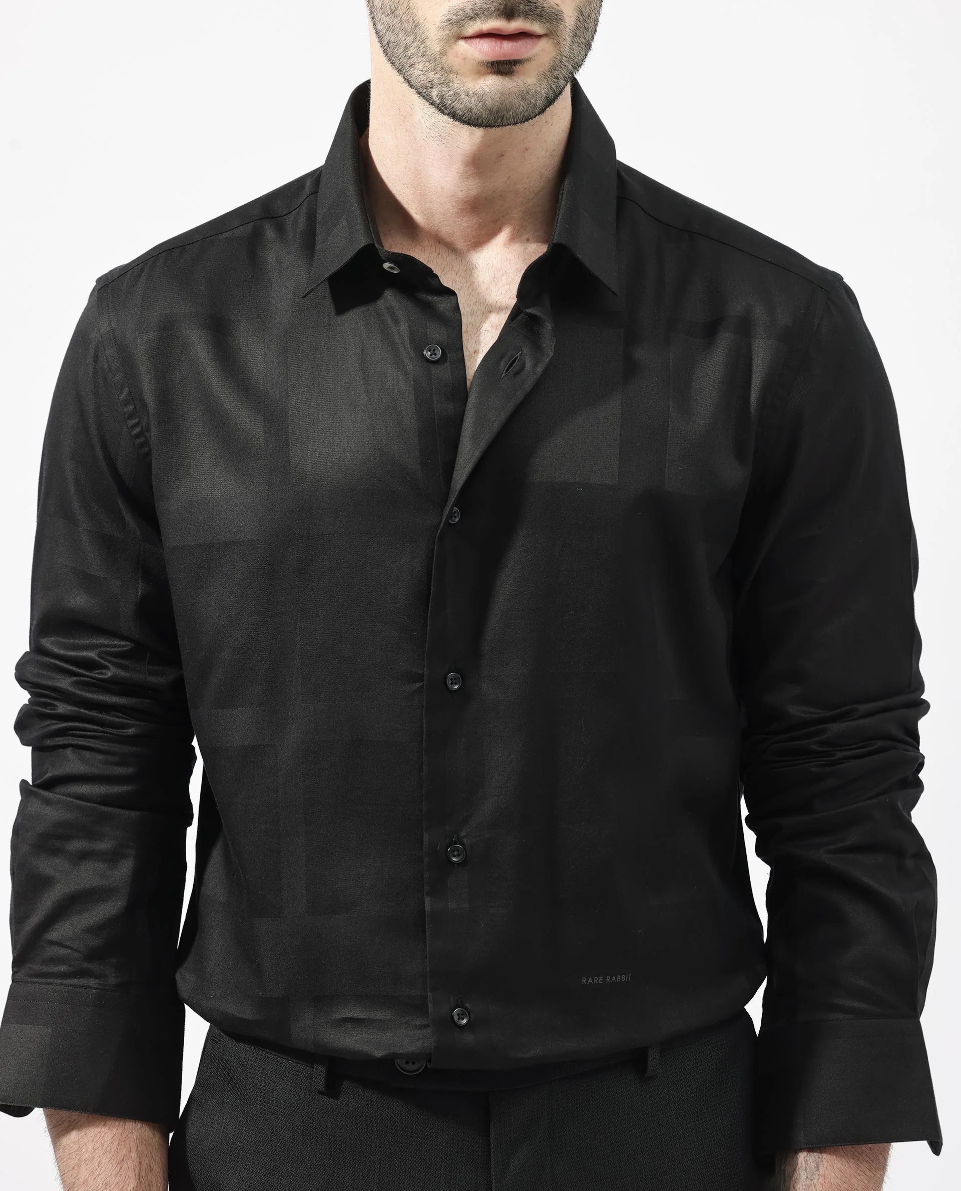 Rare Rabbit Men's Boxline 5 Dusky Black Cotton Blend Checked Print Regular Fit Full Sleeve Collared Shirt - Image 3