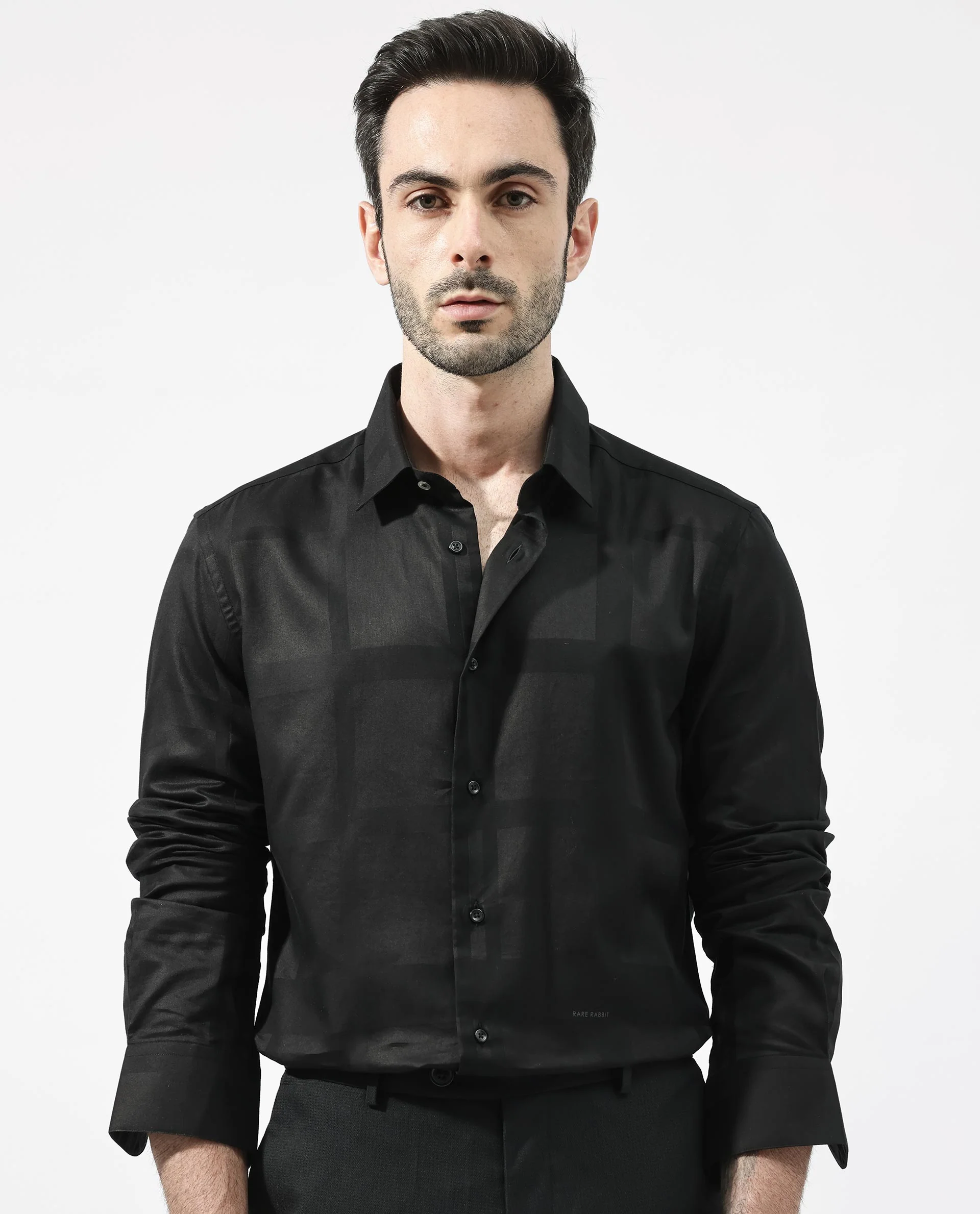 Rare Rabbit Men's Boxline 5 Dusky Black Cotton Blend Checked Print Regular Fit Full Sleeve Collared Shirt - Image 5