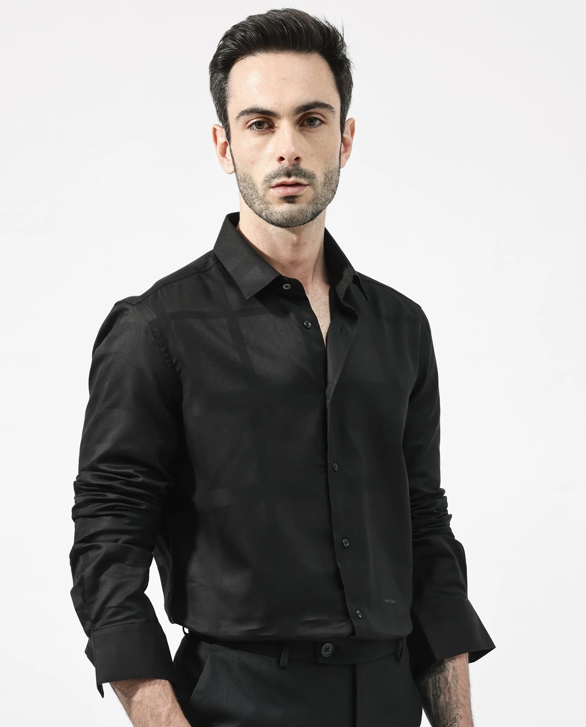 Rare Rabbit Men's Boxline 5 Dusky Black Cotton Blend Checked Print Regular Fit Full Sleeve Collared Shirt - Image 6
