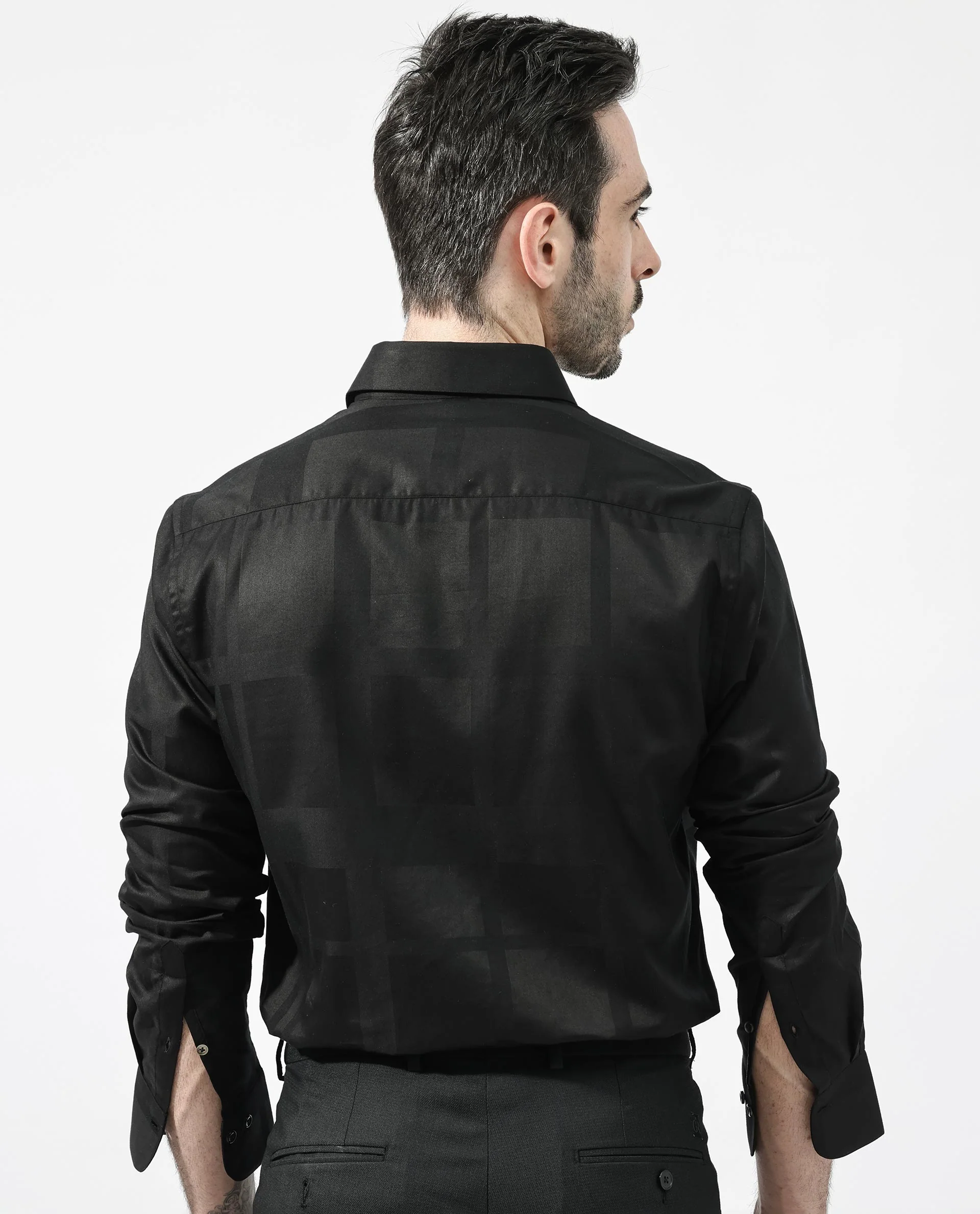 Rare Rabbit Men's Boxline 5 Dusky Black Cotton Blend Checked Print Regular Fit Full Sleeve Collared Shirt - Image 7