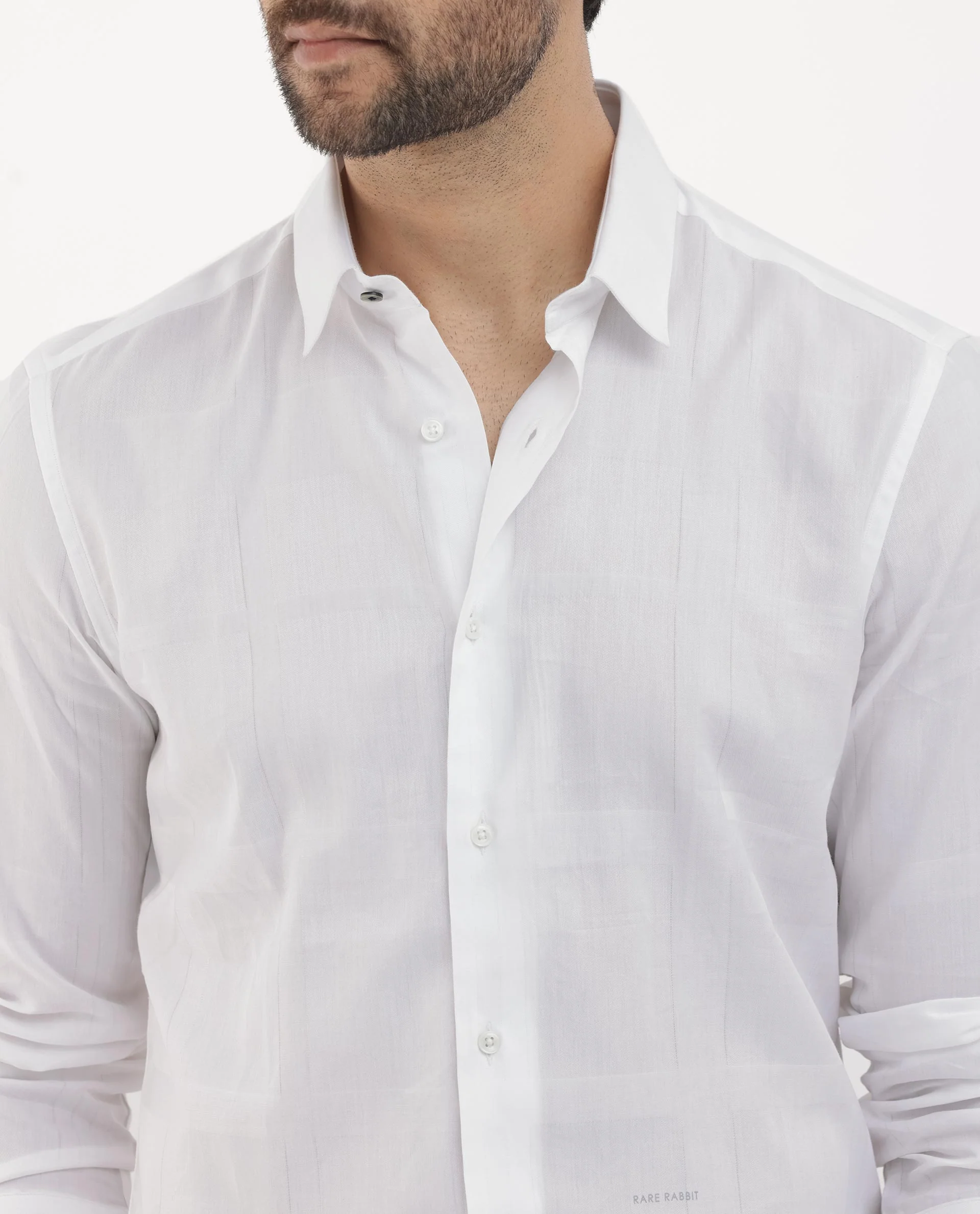 Rare Rabbit Men's Boxline 5 White Cotton Blend Checked Print Regular Fit Full Sleeve Collared Shirt - Image 4