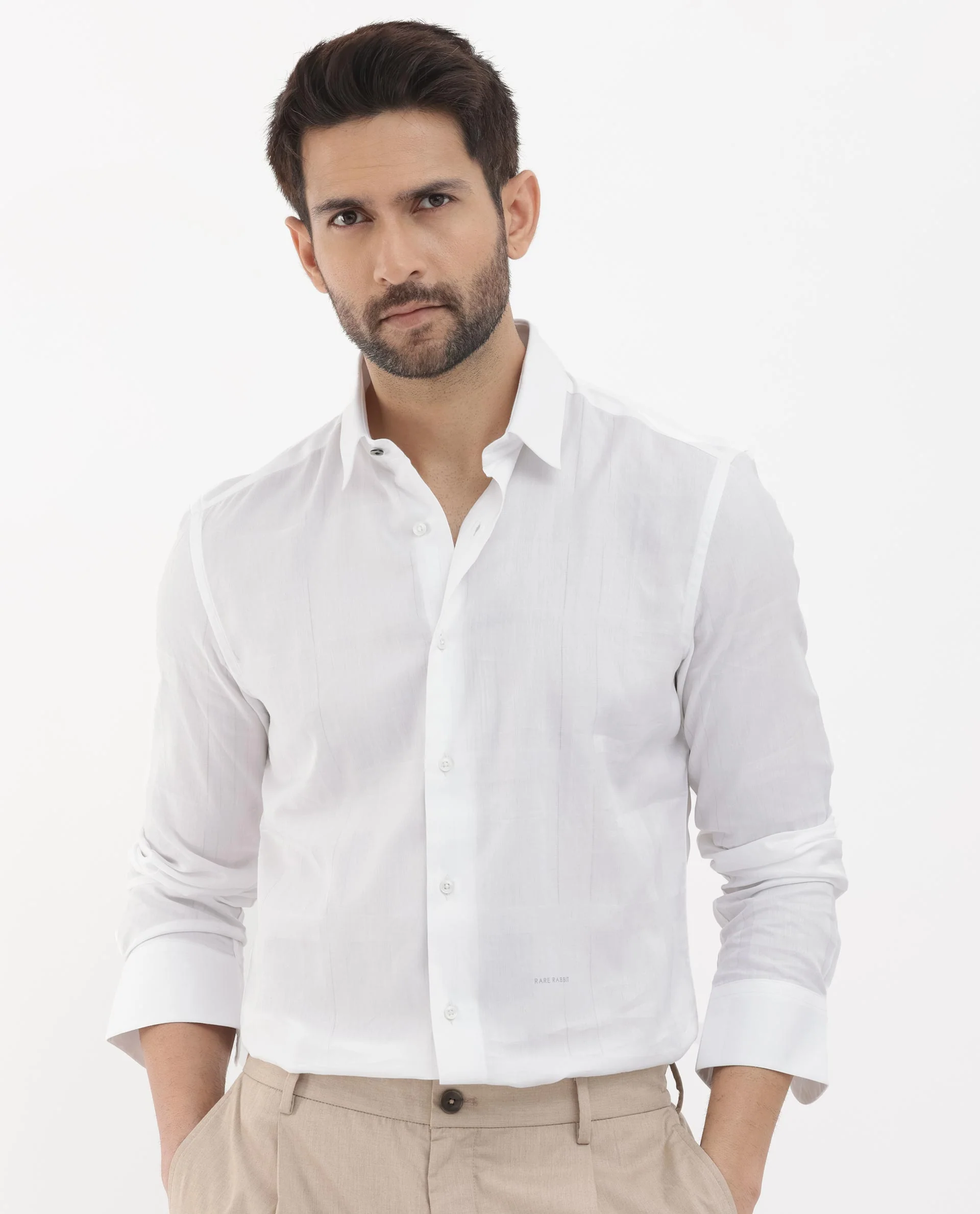 Rare Rabbit Men's Boxline 5 White Cotton Blend Checked Print Regular Fit Full Sleeve Collared Shirt - Image 6