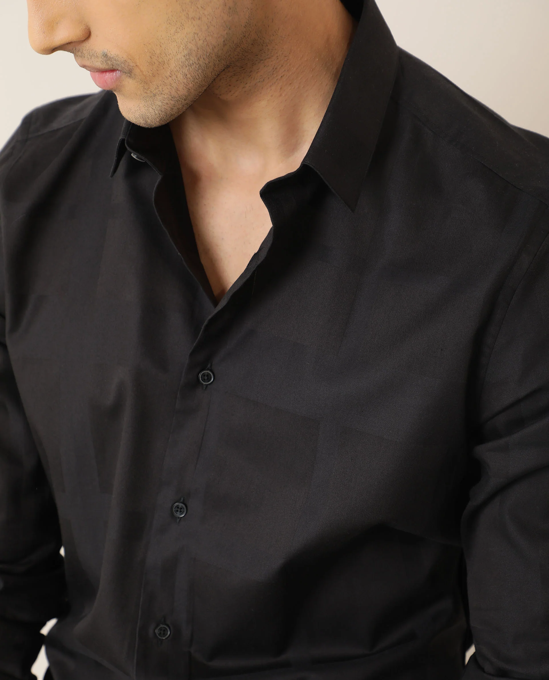 Rare Rabbit Men's Boxline Black Cotton Checked Print Regular Fit Full Sleeve Collared Shirt - Image 4