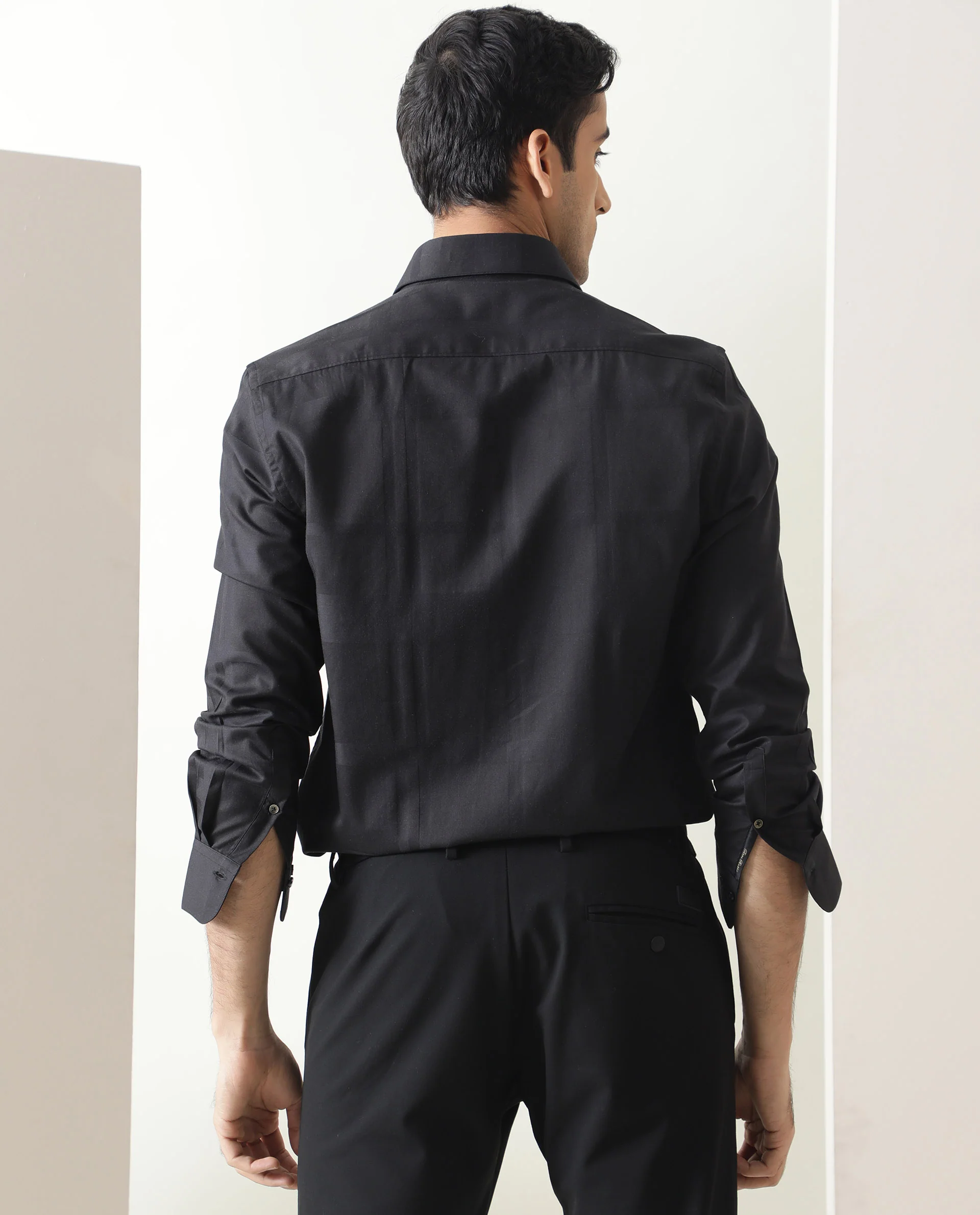 Rare Rabbit Men's Boxline Black Cotton Checked Print Regular Fit Full Sleeve Collared Shirt - Image 9