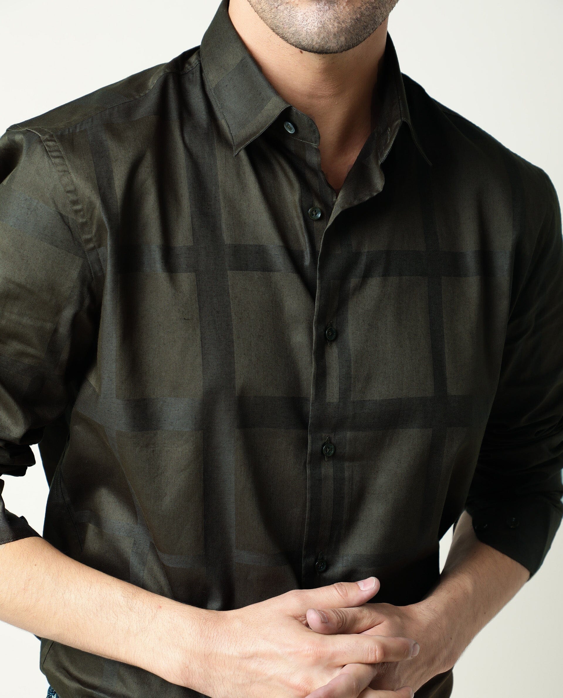 Rare Rabbit Men's Boxline Green Cotton Checked Print Regular Fit Full Sleeve Collared Shirt - Image 3