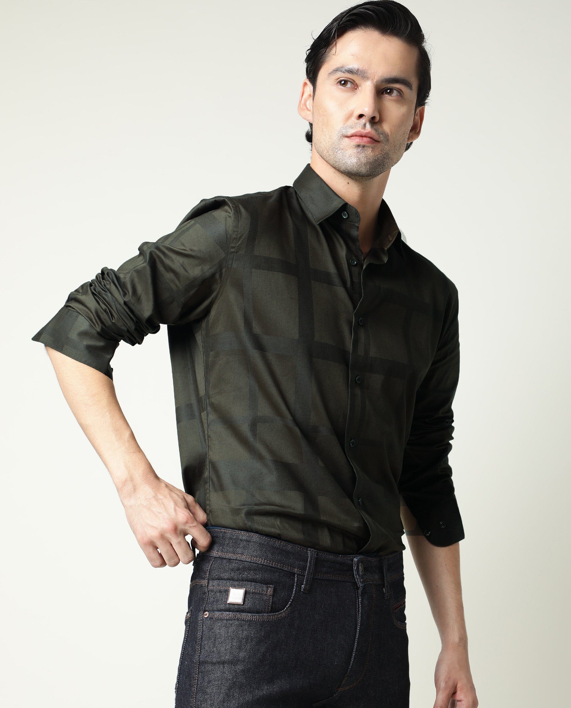 Rare Rabbit Men's Boxline Green Cotton Checked Print Regular Fit Full Sleeve Collared Shirt - Image 5