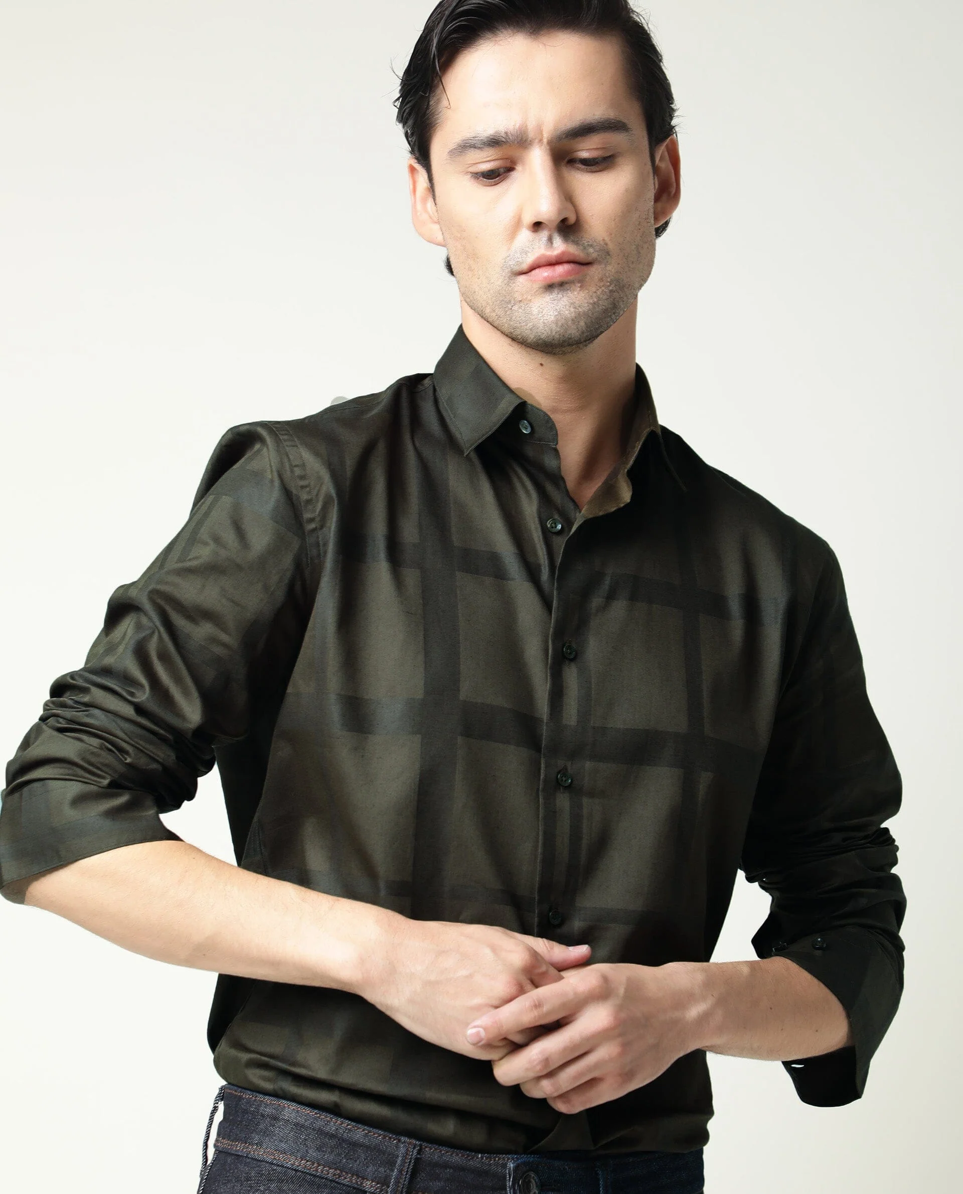 Rare Rabbit Men's Boxline Green Cotton Checked Print Regular Fit Full Sleeve Collared Shirt - Image 6