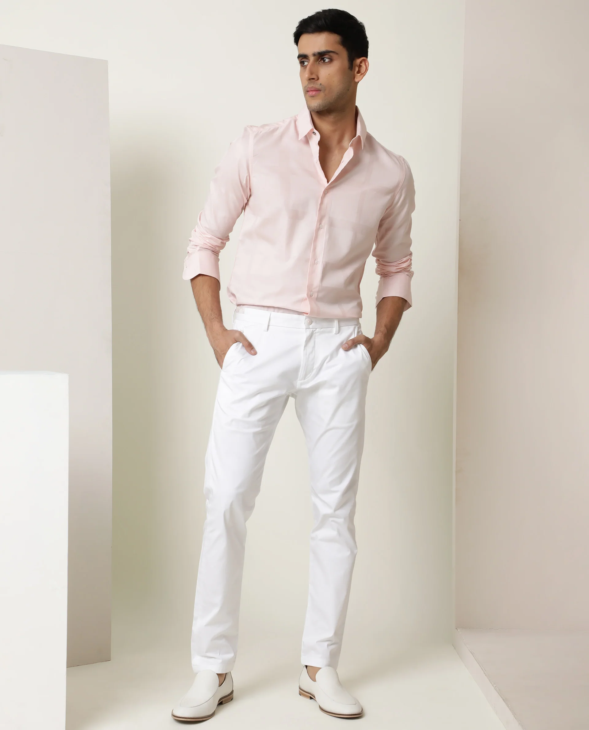 Rare Rabbit Men's Boxline Light Pink Cotton Checked Print Regular Fit Full Sleeve Collared Shirt - Image 2