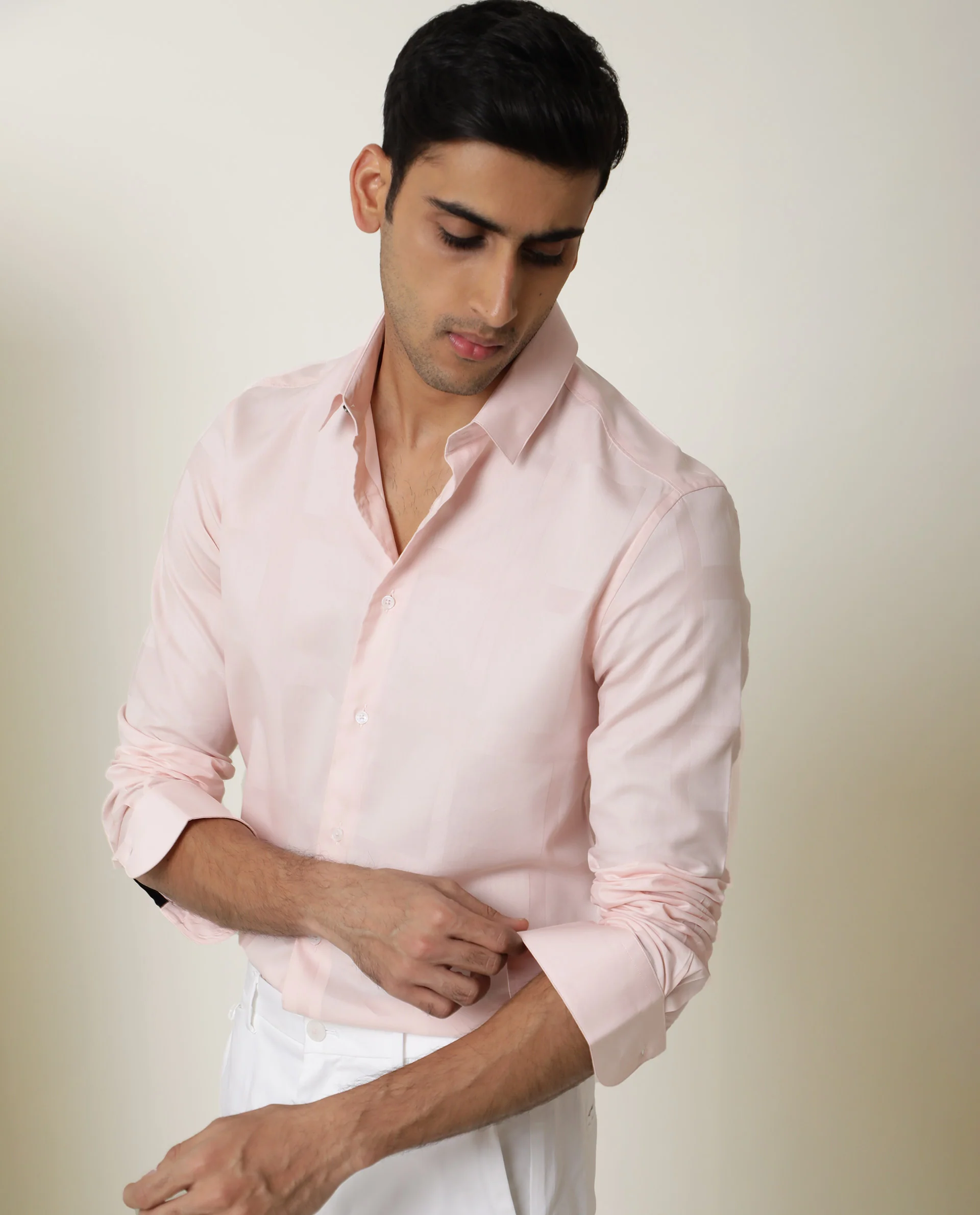 Rare Rabbit Men's Boxline Light Pink Cotton Checked Print Regular Fit Full Sleeve Collared Shirt - Image 3