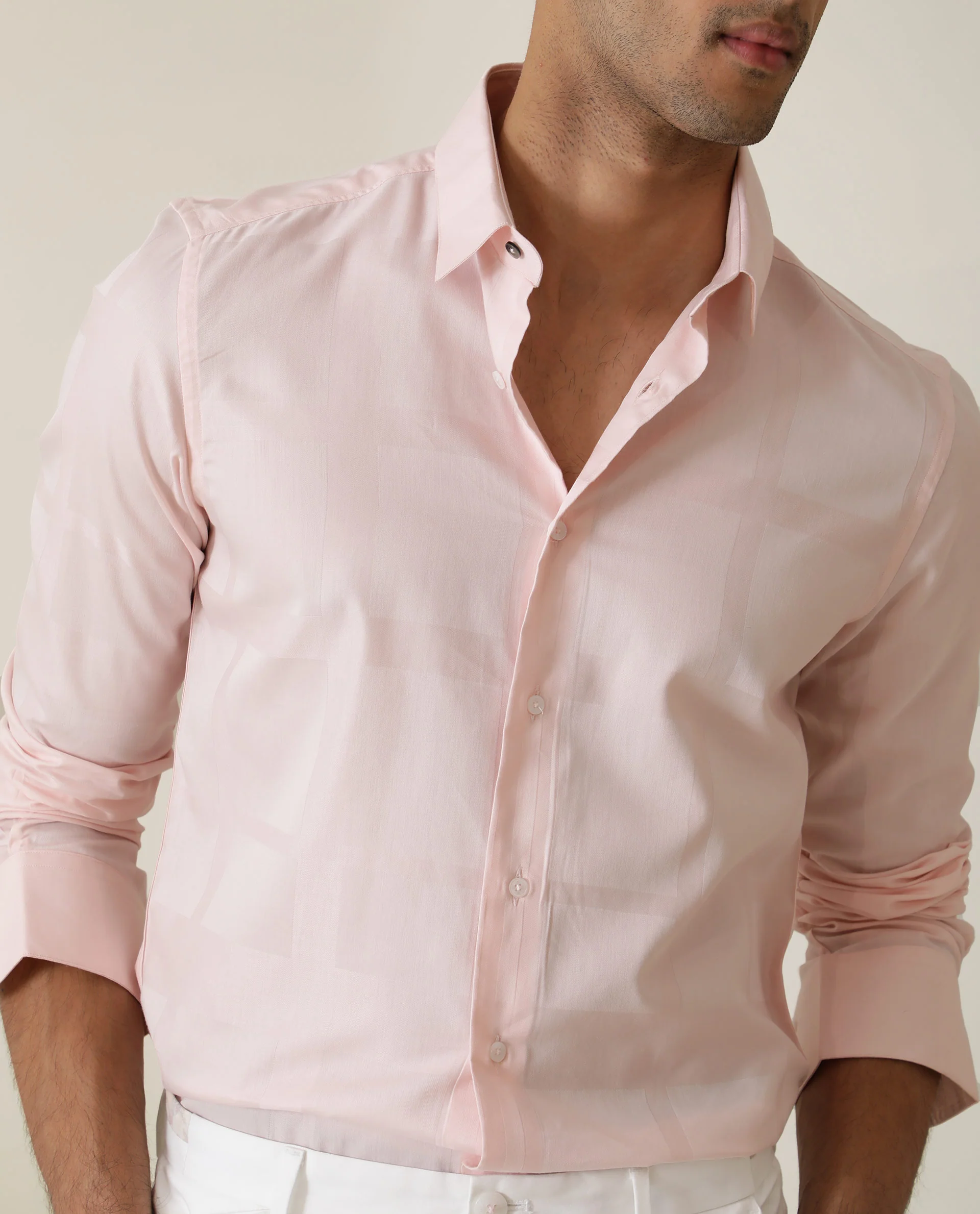 Rare Rabbit Men's Boxline Light Pink Cotton Checked Print Regular Fit Full Sleeve Collared Shirt - Image 5