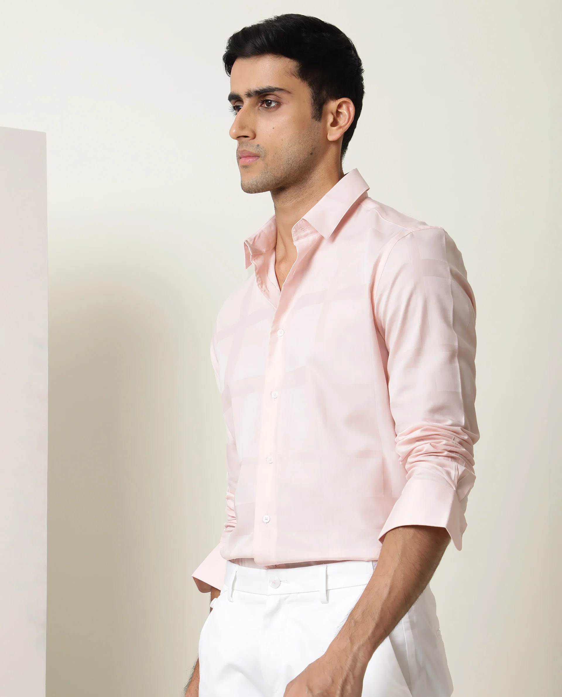 Rare Rabbit Men's Boxline Light Pink Cotton Checked Print Regular Fit Full Sleeve Collared Shirt - Image 6