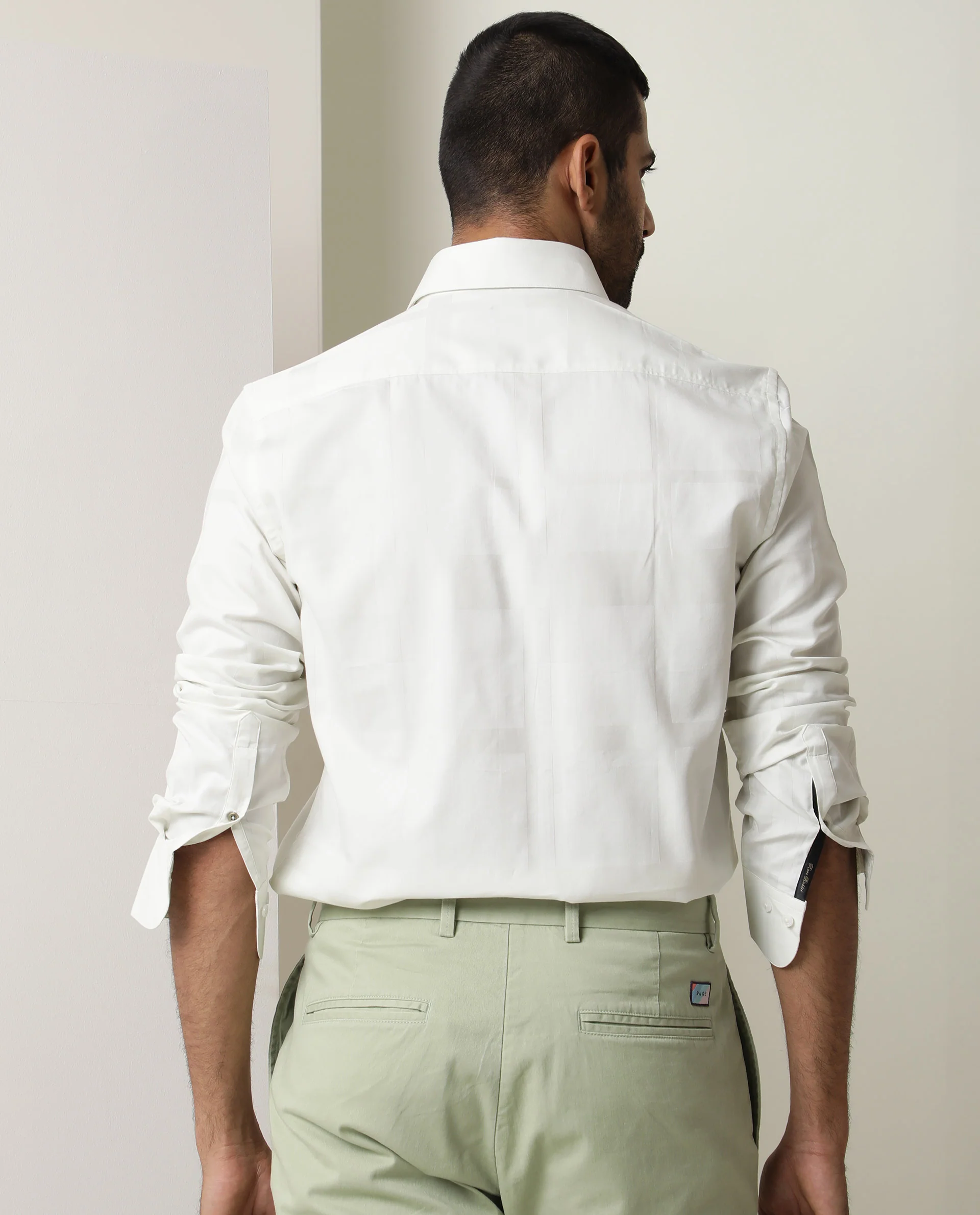 Rare Rabbit Men's Boxline Off White Cotton Checked Print Regular Fit Full Sleeve Collared Shirt - Image 7