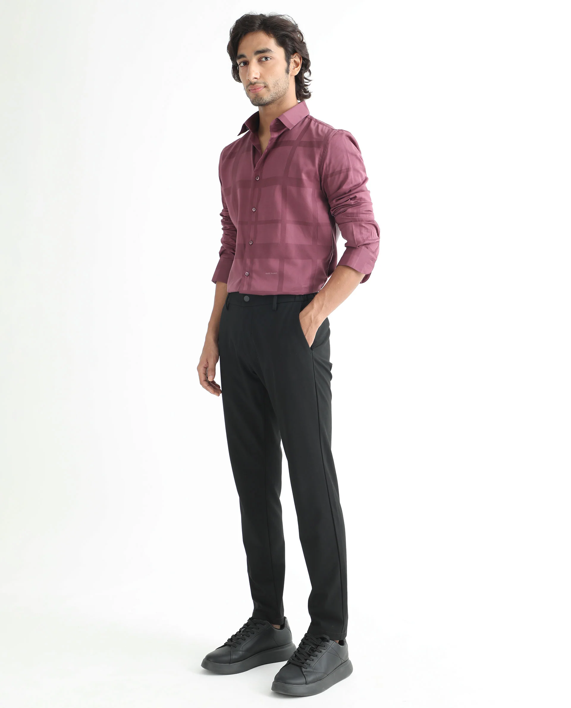 Rare Rabbit Men's Boxlines Maroon Cotton Checked Print Regular Fit Full Sleeve Collared Shirt - Image 2